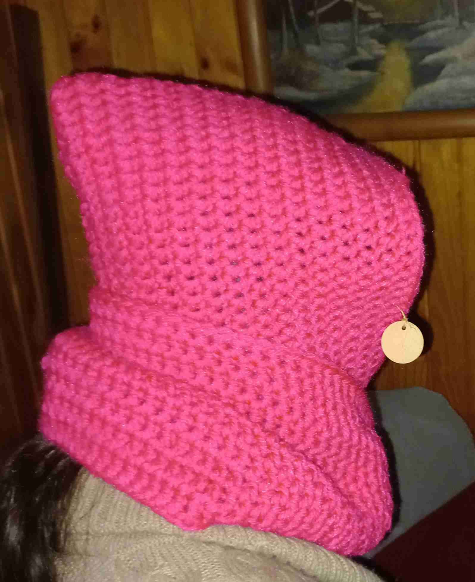 Bufanda rosa tejida a mano - miniatura 3