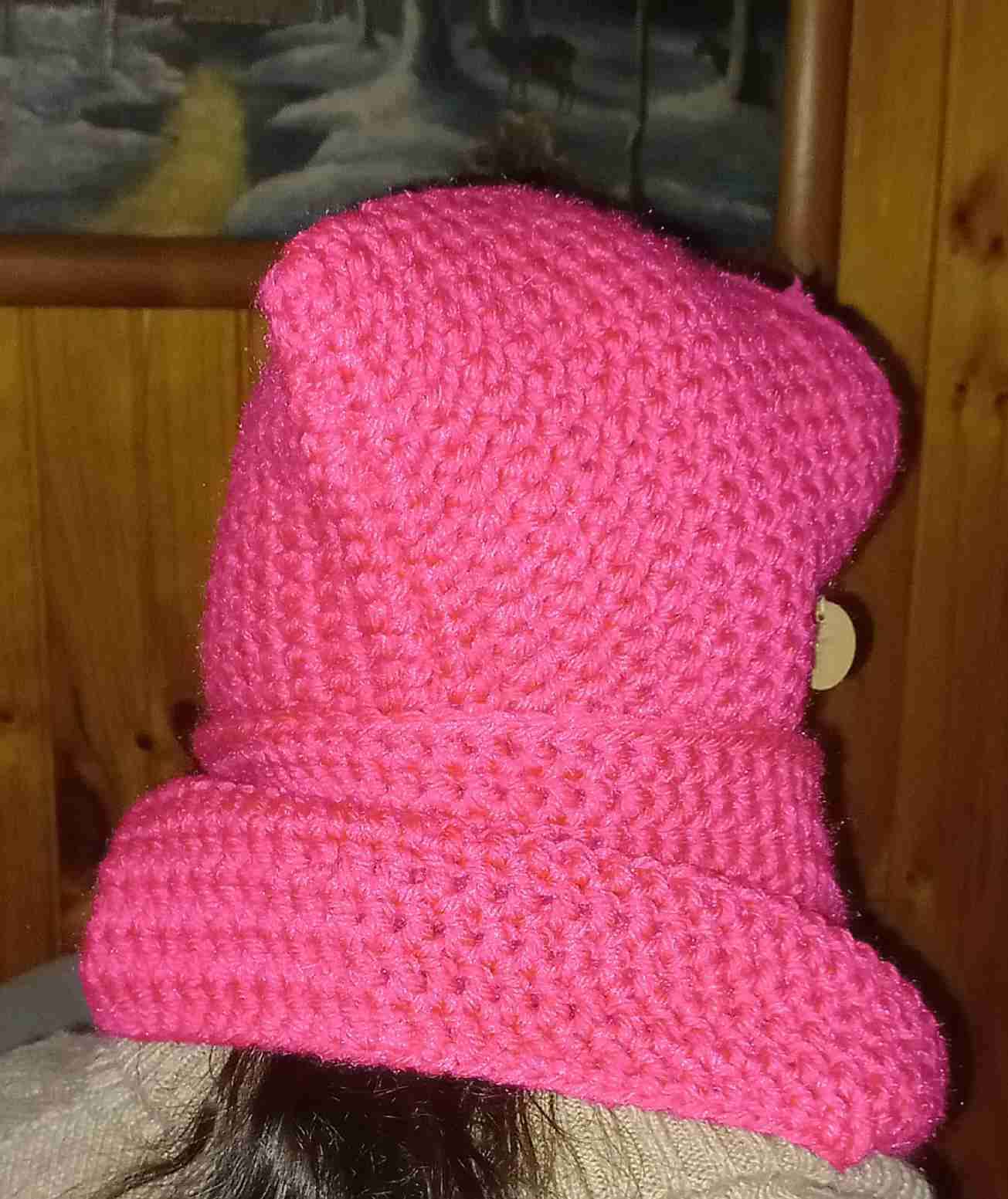 Bufanda rosa tejida a mano - miniatura 4