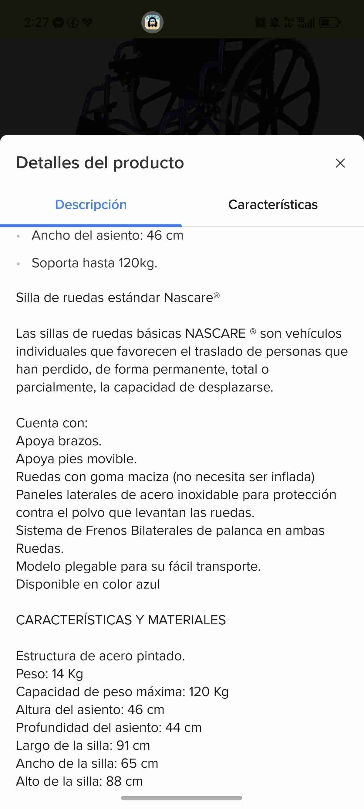 Silla de ruedas azul plegable - miniatura 2