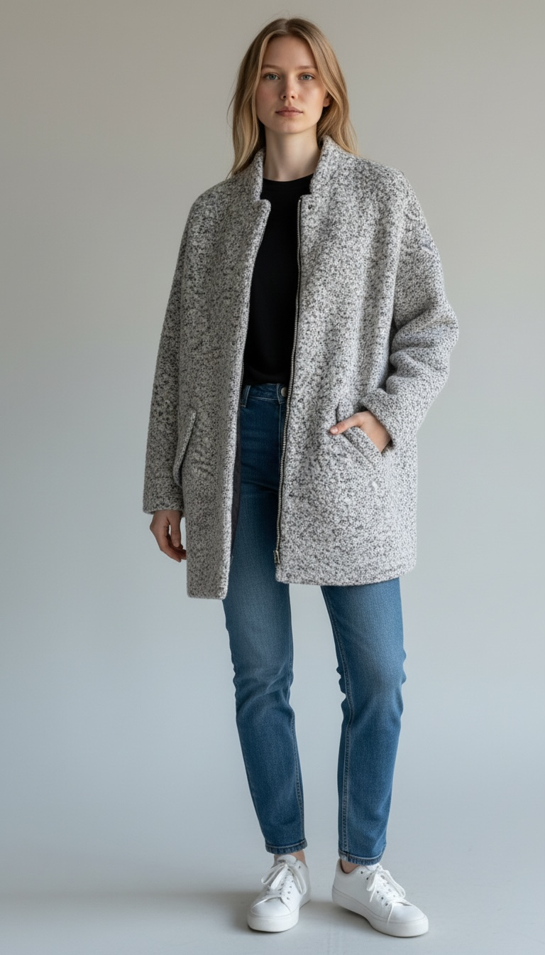 Abrigo gris jaspeado NUEVO H&M talla 40 - miniatura 1