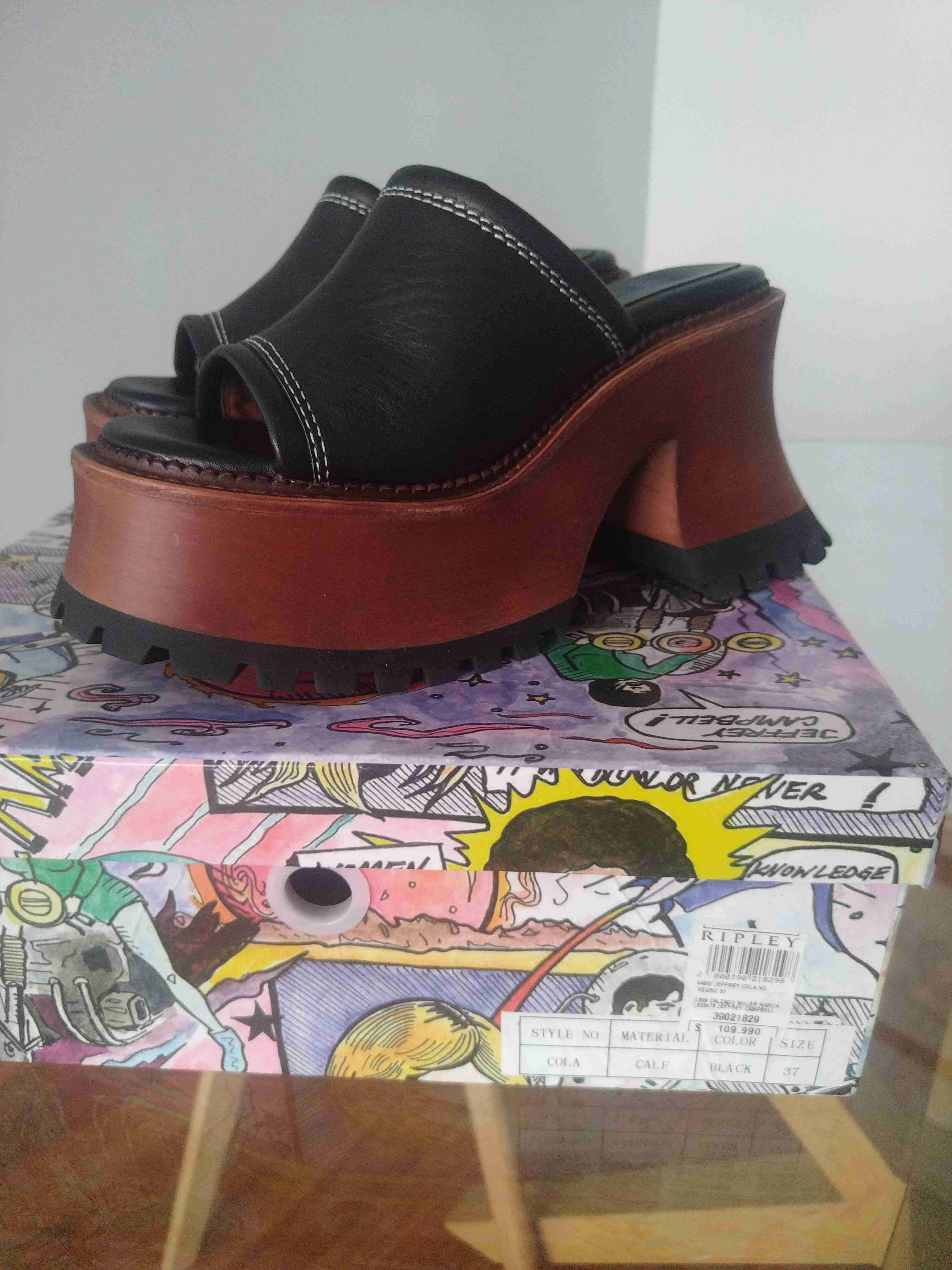 Zuecos de cuero negros con plataforma - miniatura 3