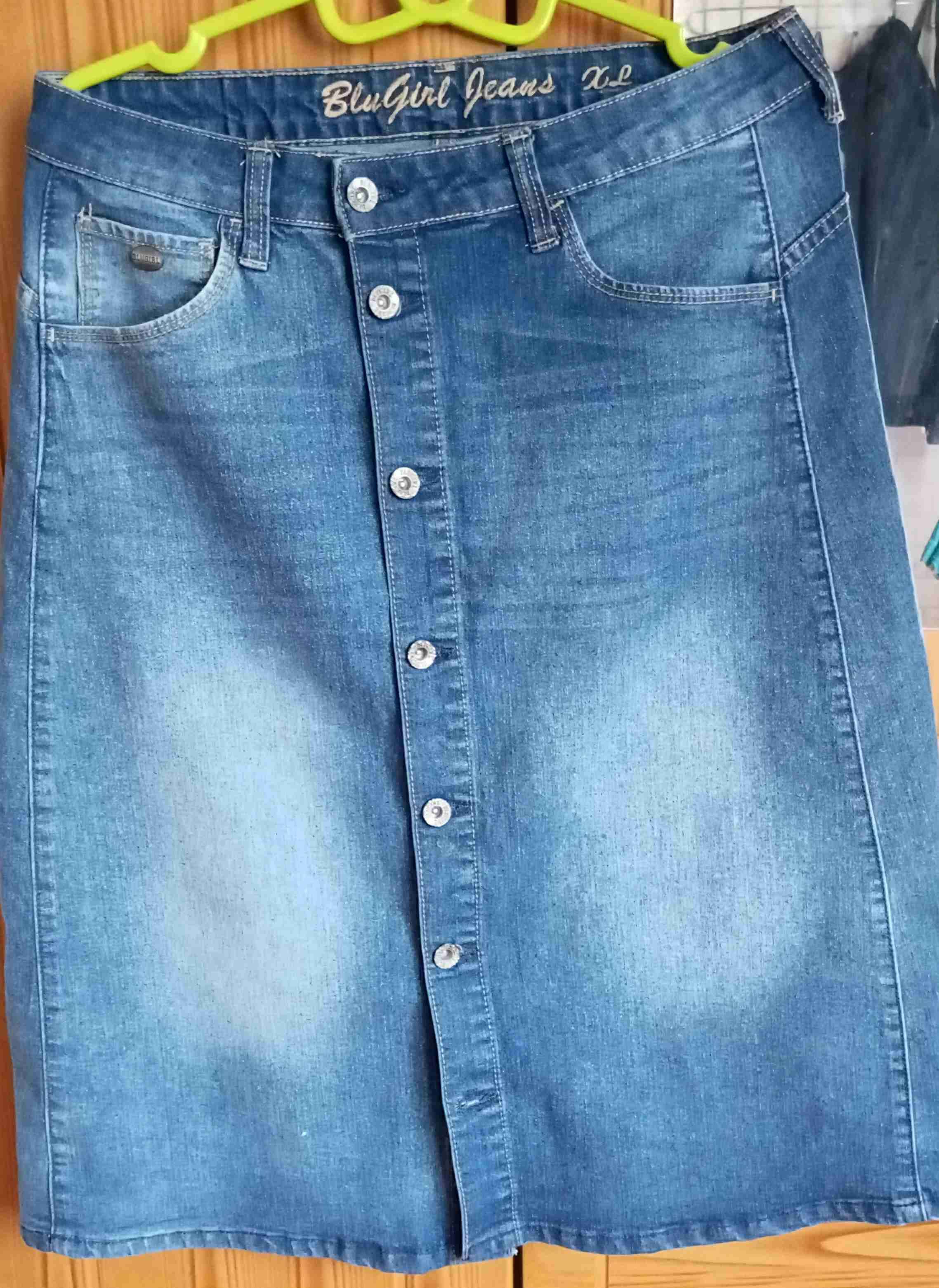 Falda jeans azul con botones - 1