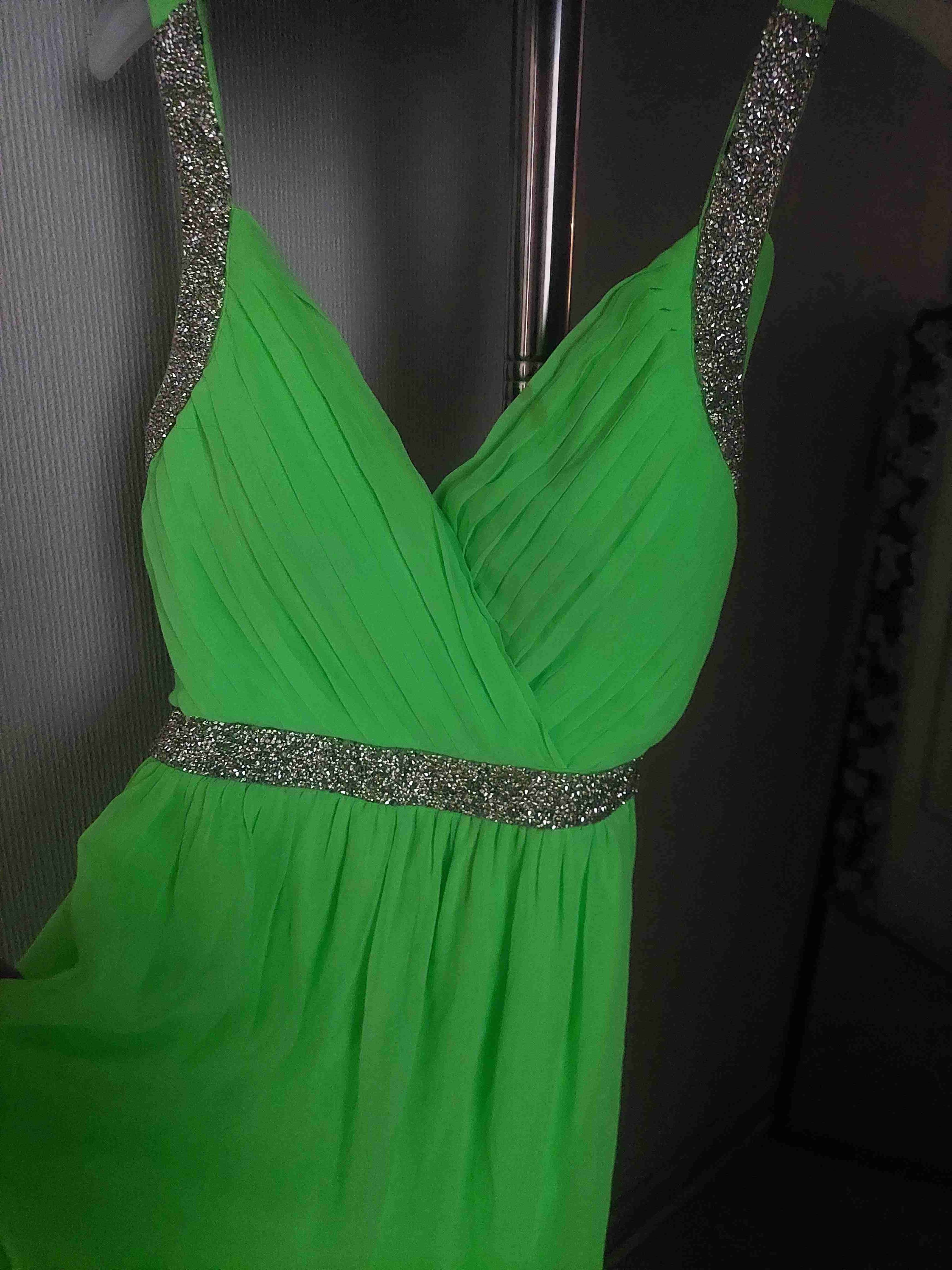 Vestido largo verde con brillo - miniatura 2
