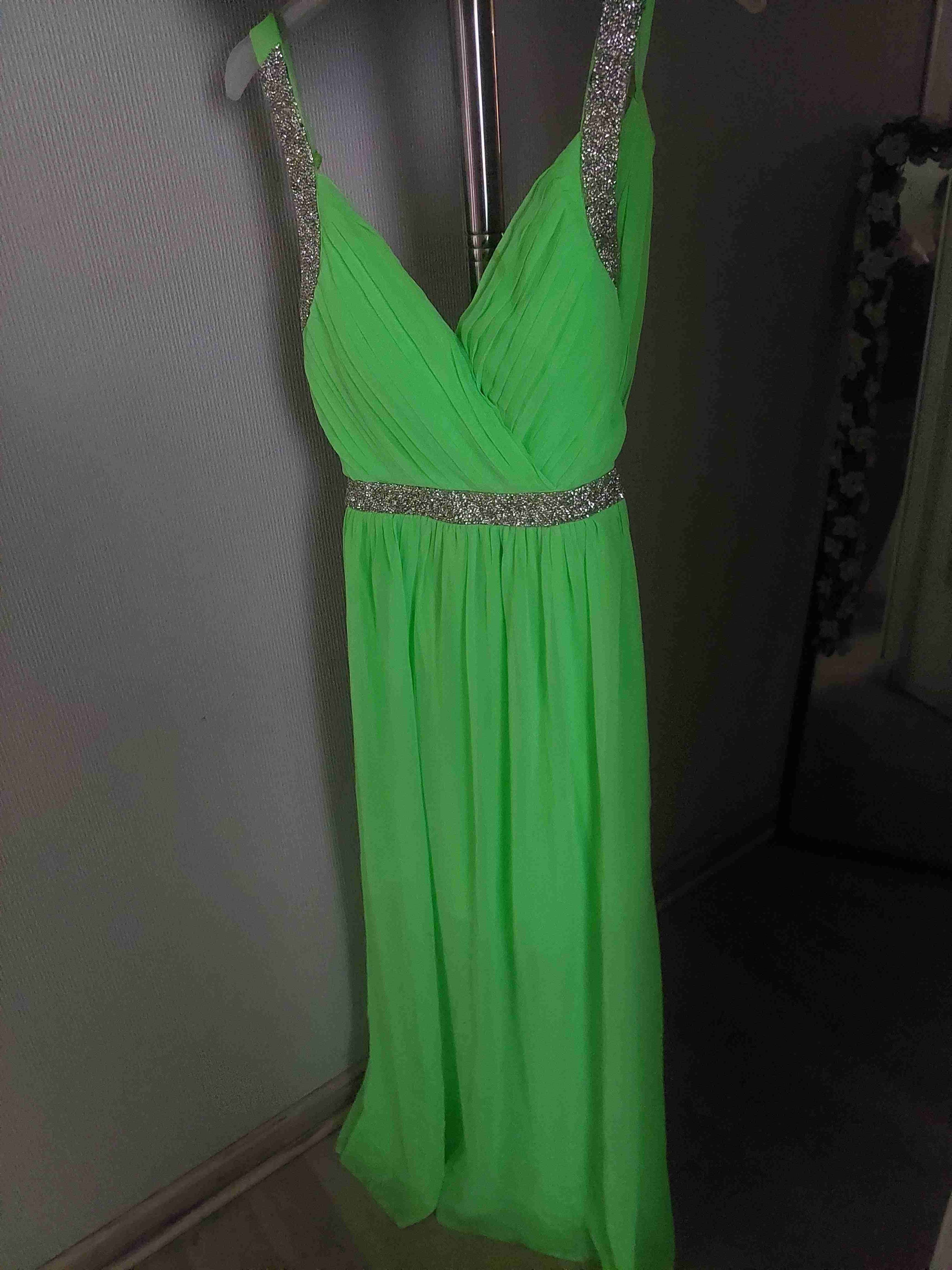 Vestido largo verde con brillo - miniatura 3