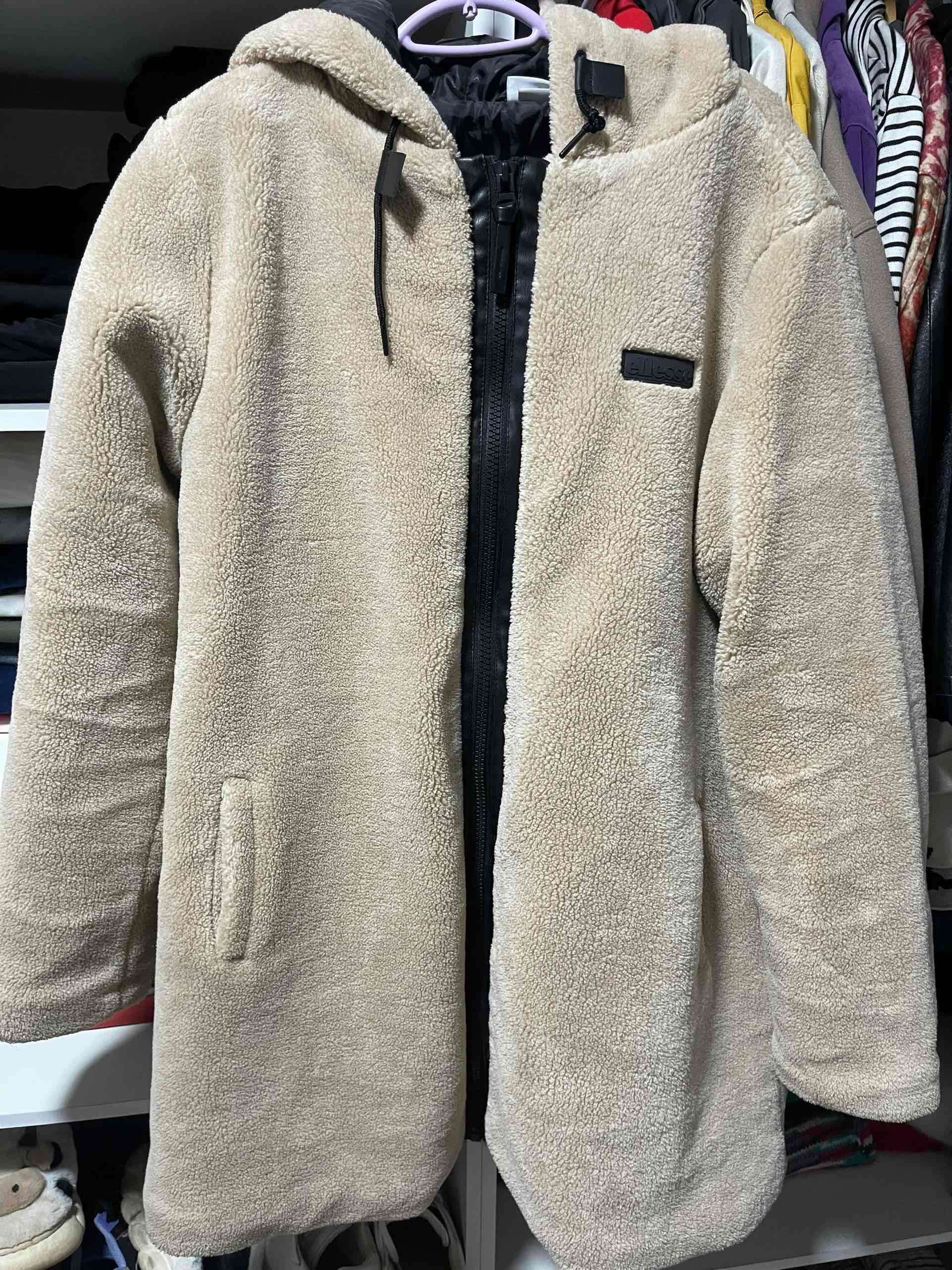 Chaqueta larga de polar con capucha beige - 2