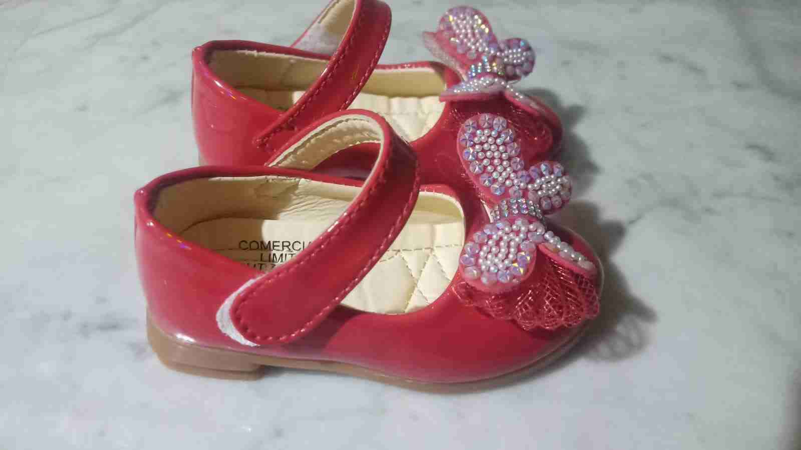 Zapatos rojos de niña con moño - miniatura 2