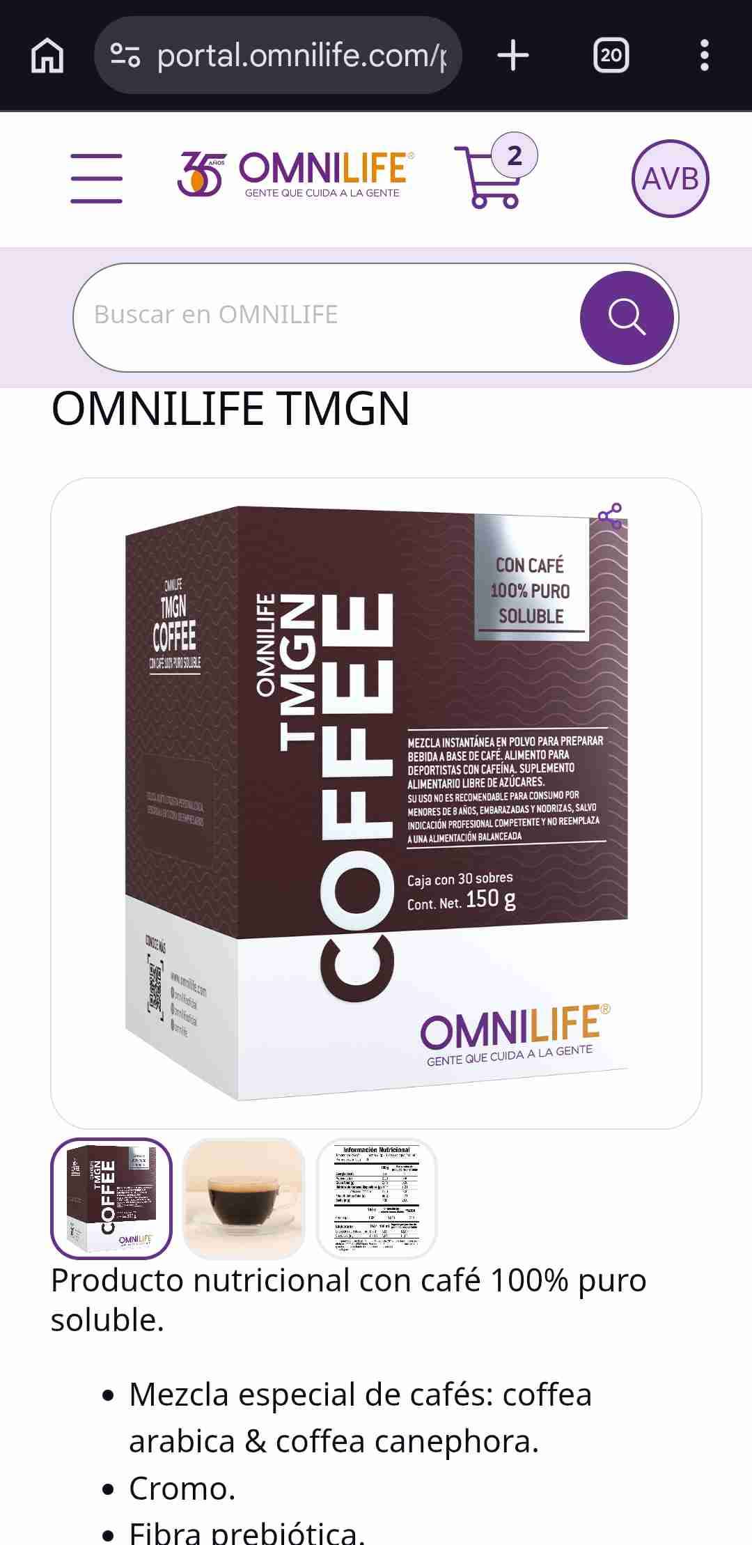 Café soluble OMNILIFE TMGN - miniatura 1