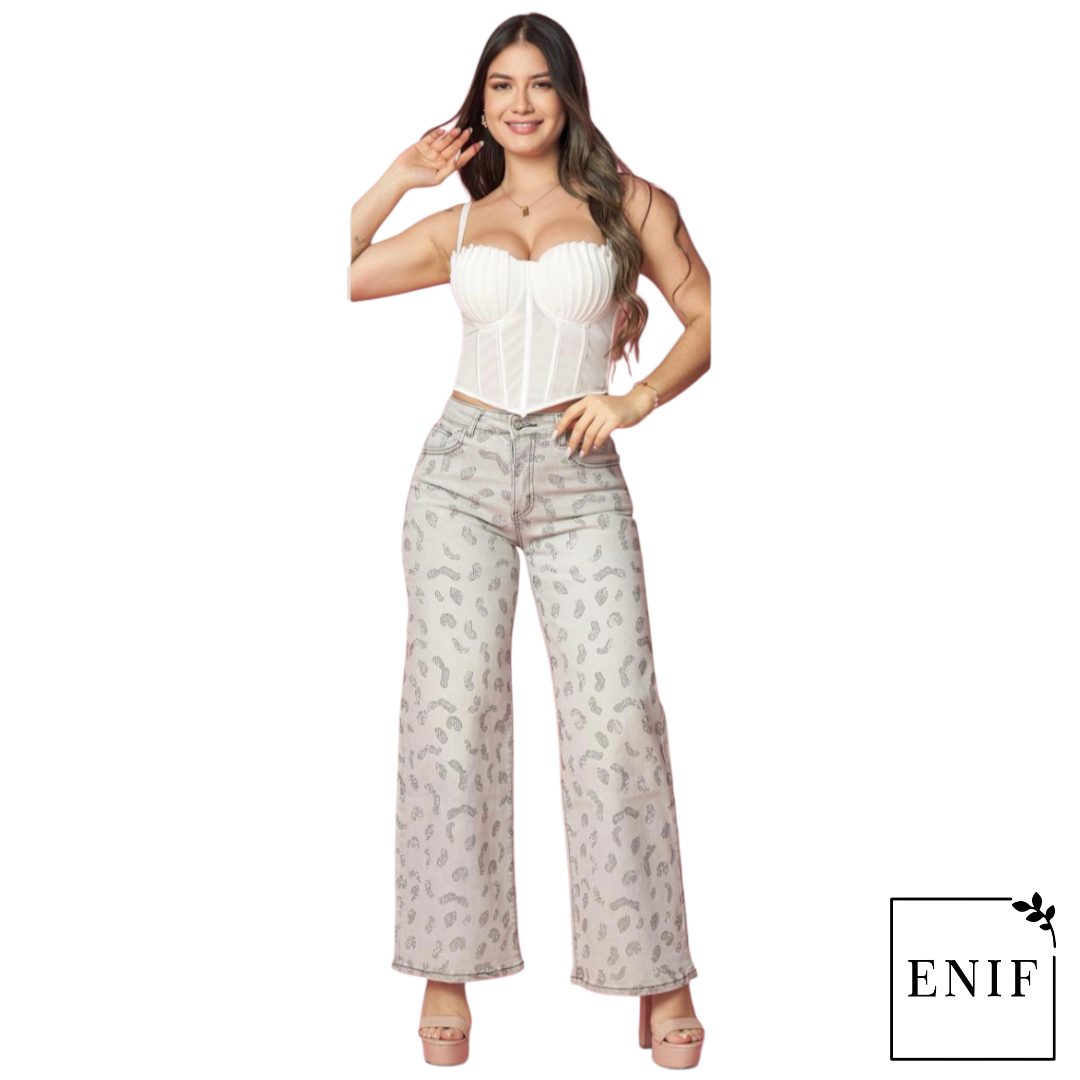 Jeans wide leg con brillo - 1