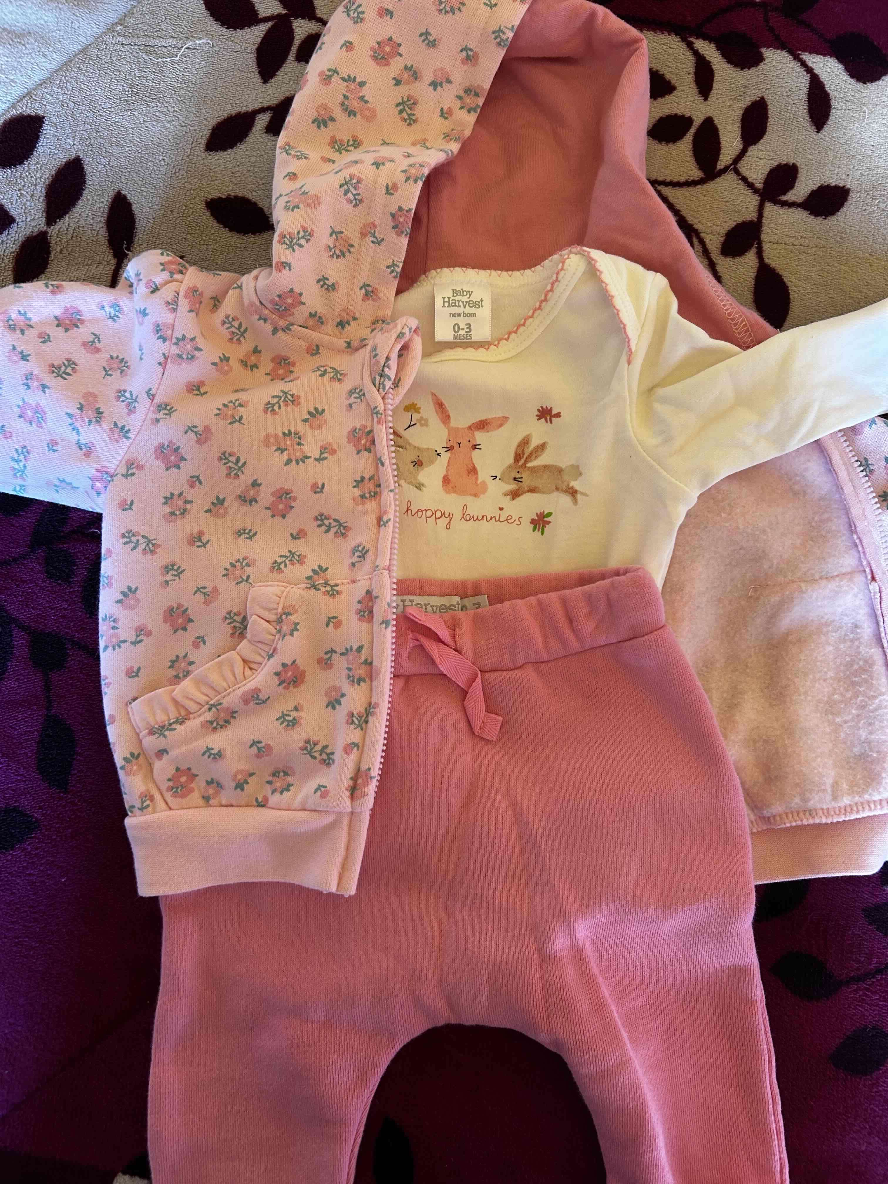 Conjunto bebé rosado 3 piezas 0-3 meses