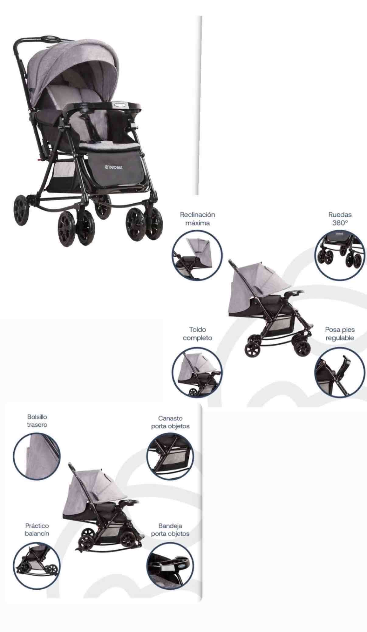 Coche de bebé gris reclinable mecedora - miniatura 1