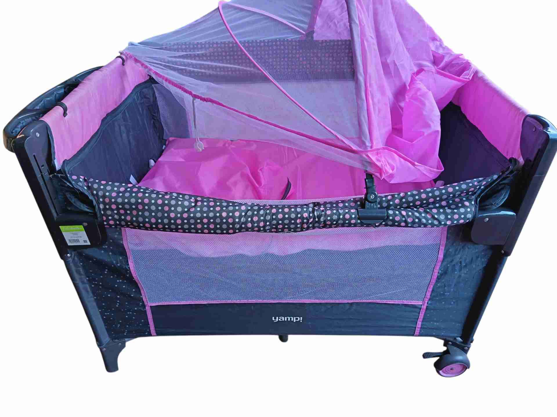 Cuna de viaje rosada con mosquitero - miniatura 3
