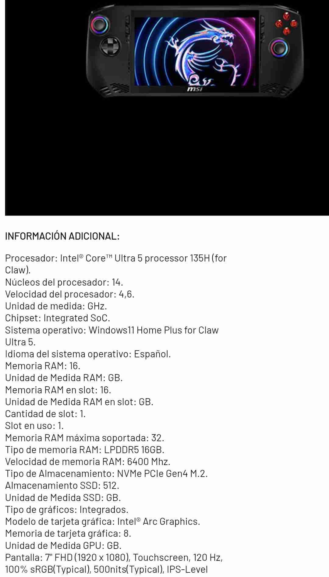 Consola portátil msi claw a1m - miniatura 2