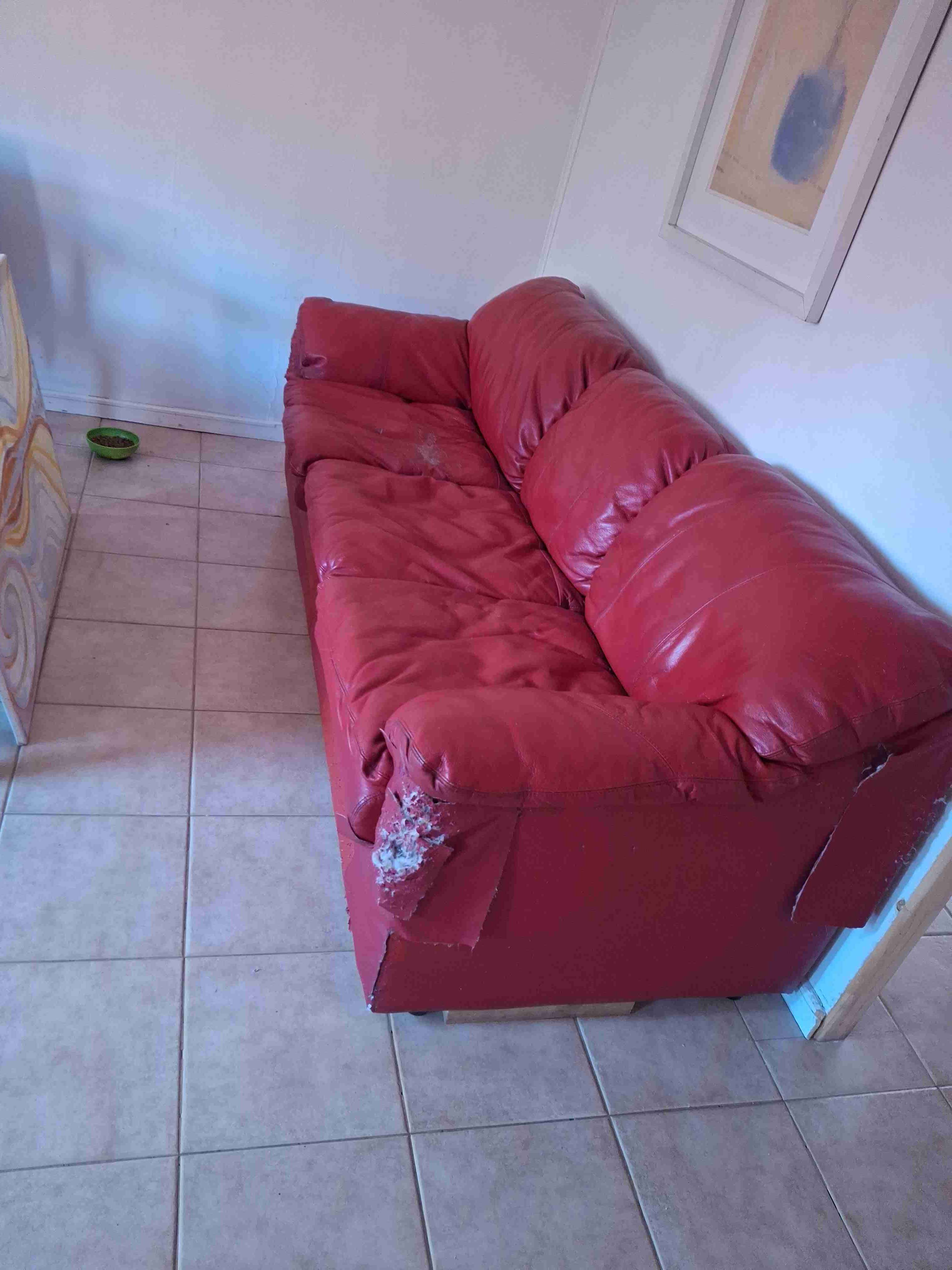 Sillón de cuero rojo antiguo – ideal para restau - miniatura 1