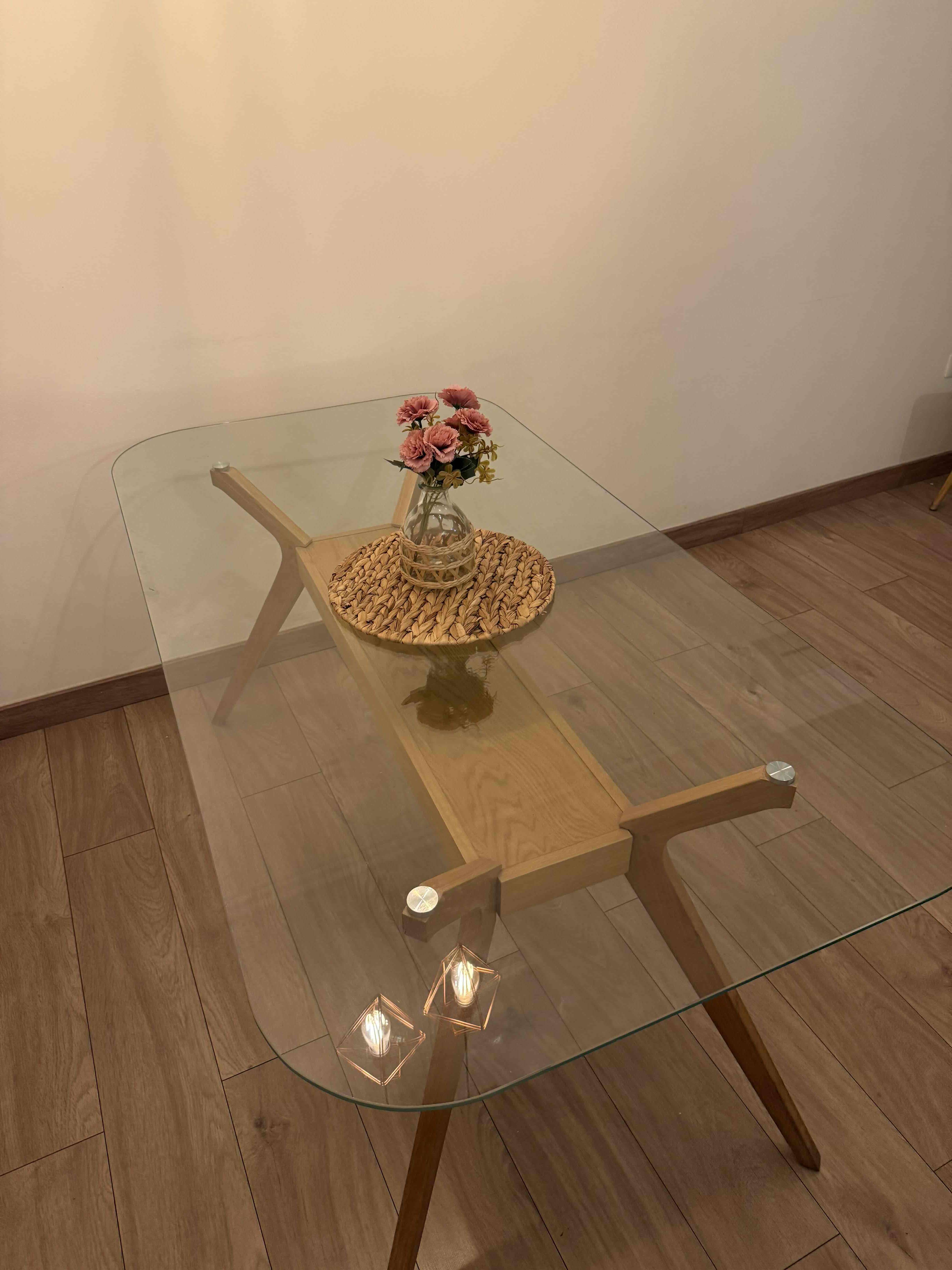 Mesa de comedor 6 personas madera y vidrio - miniatura 1