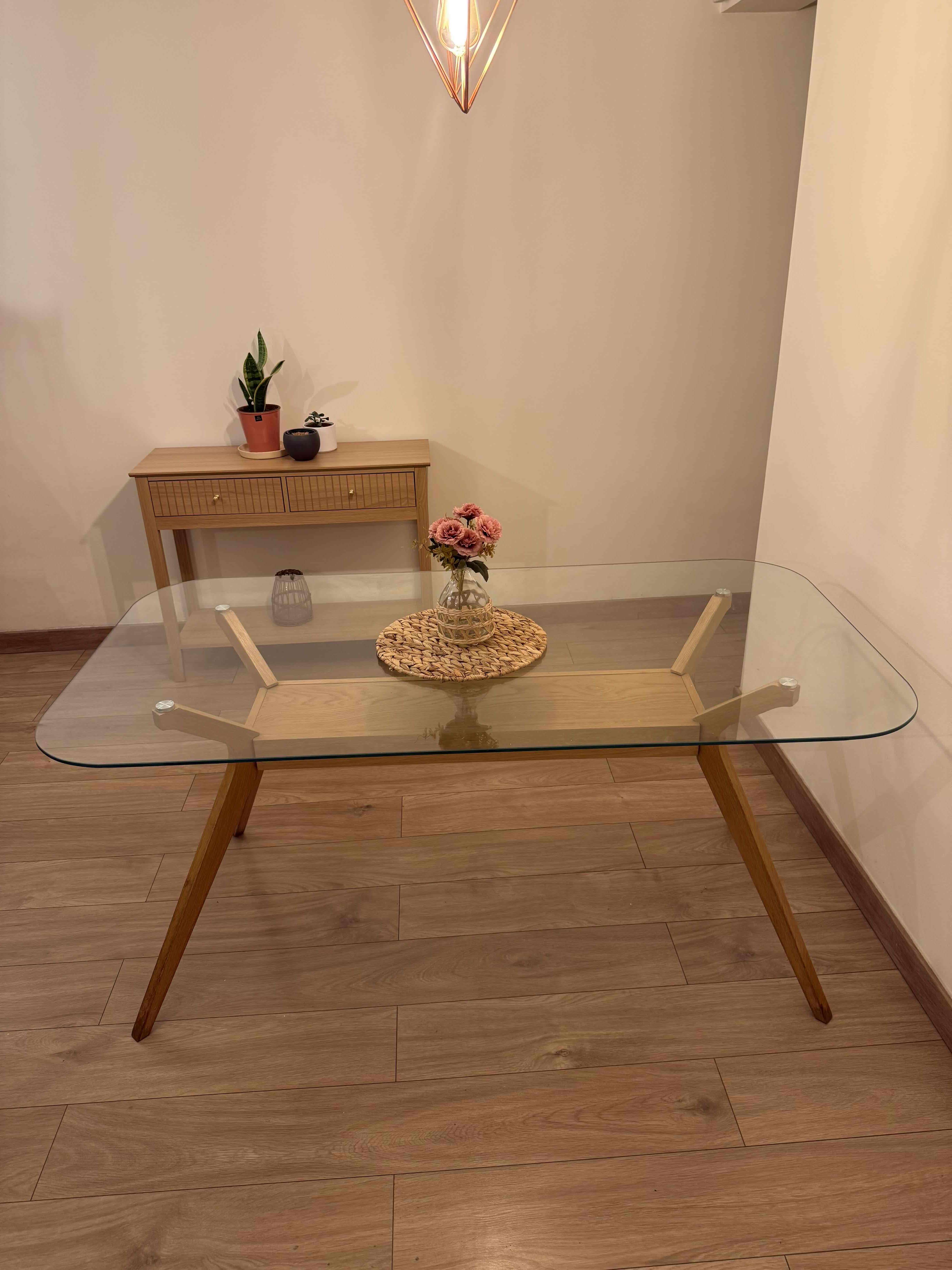 Mesa de comedor 6 personas madera y vidrio - miniatura 2