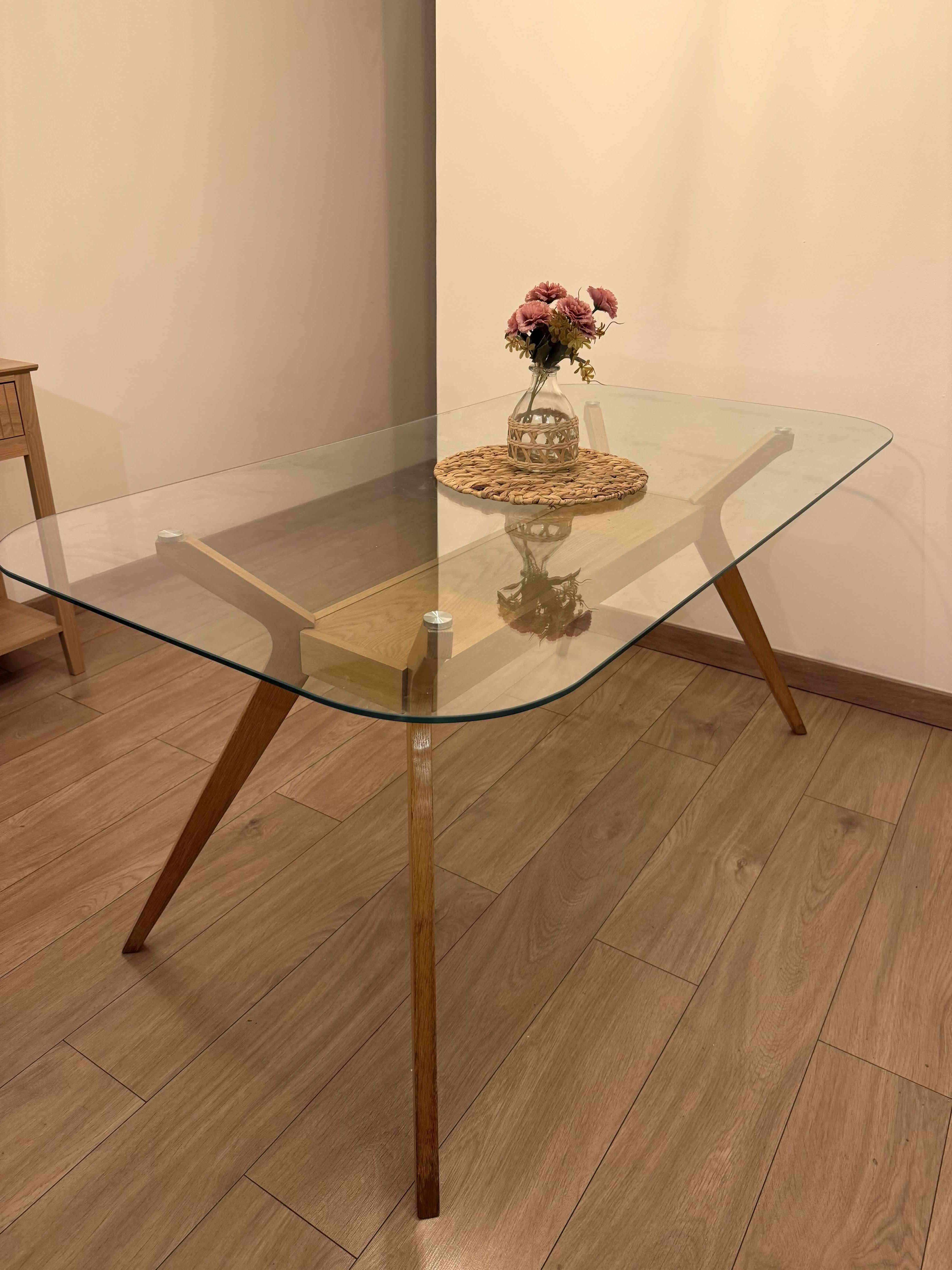 Mesa de comedor 6 personas madera y vidrio - miniatura 3