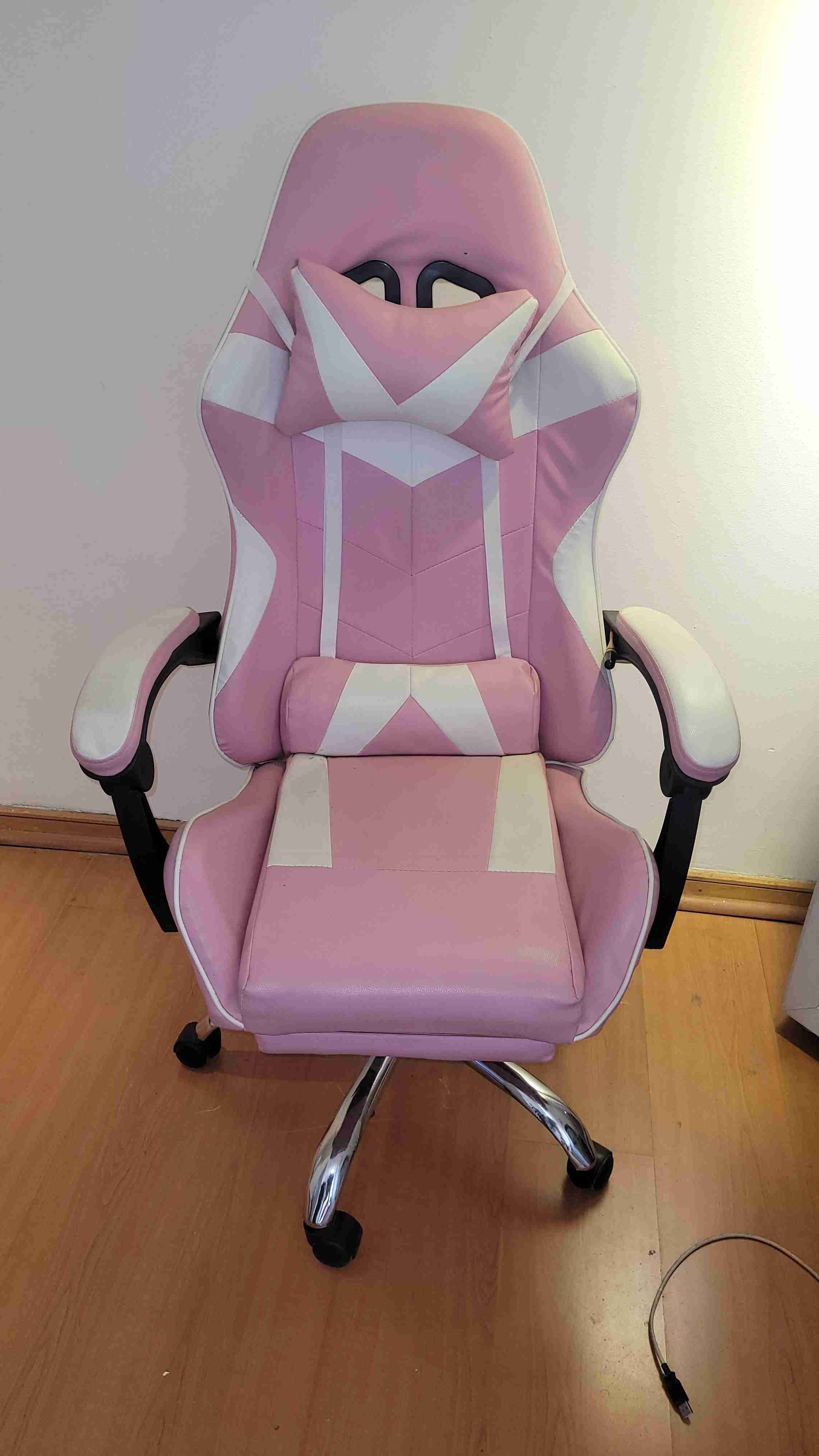 Silla gamer rosa y blanca - miniatura 1