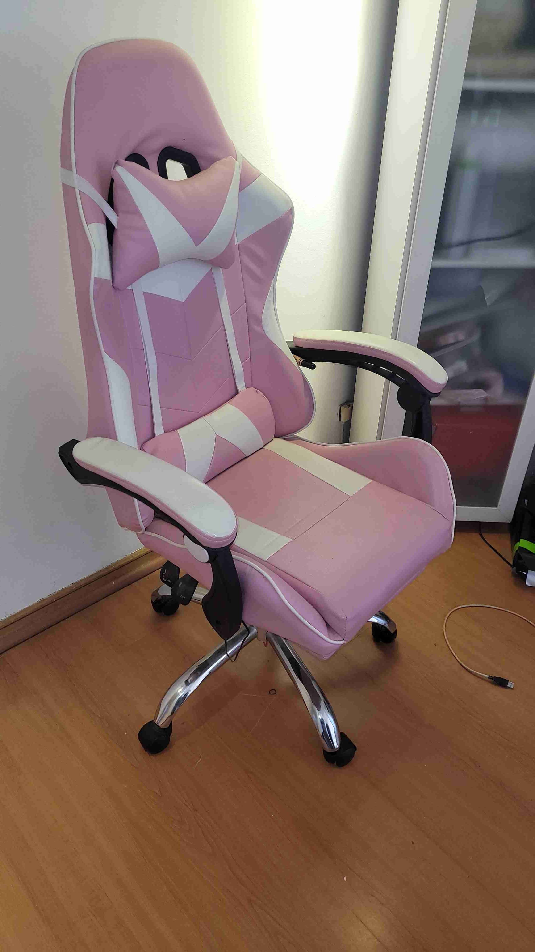 Silla gamer rosa y blanca - miniatura 2