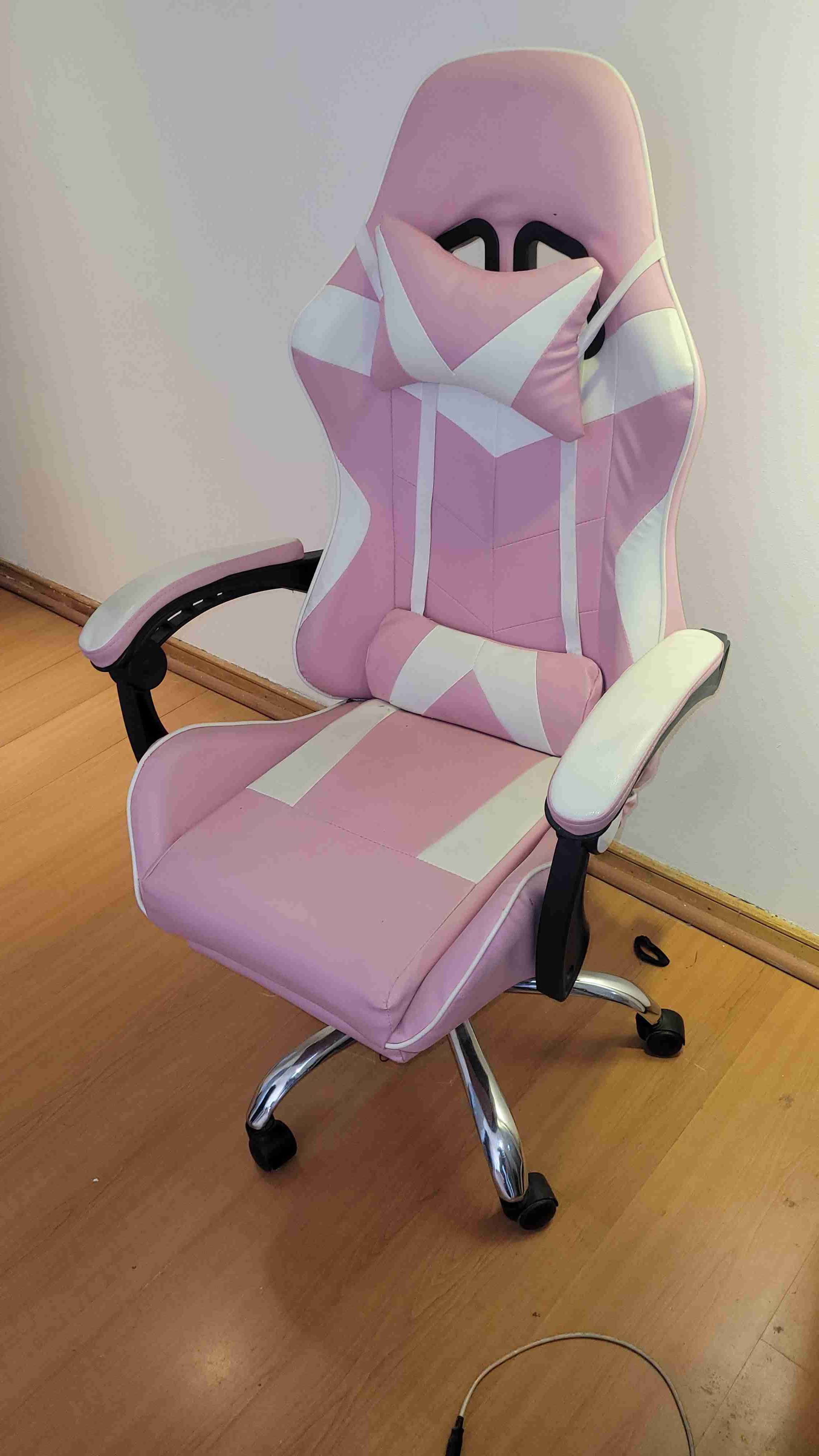 Silla gamer rosa y blanca - miniatura 3