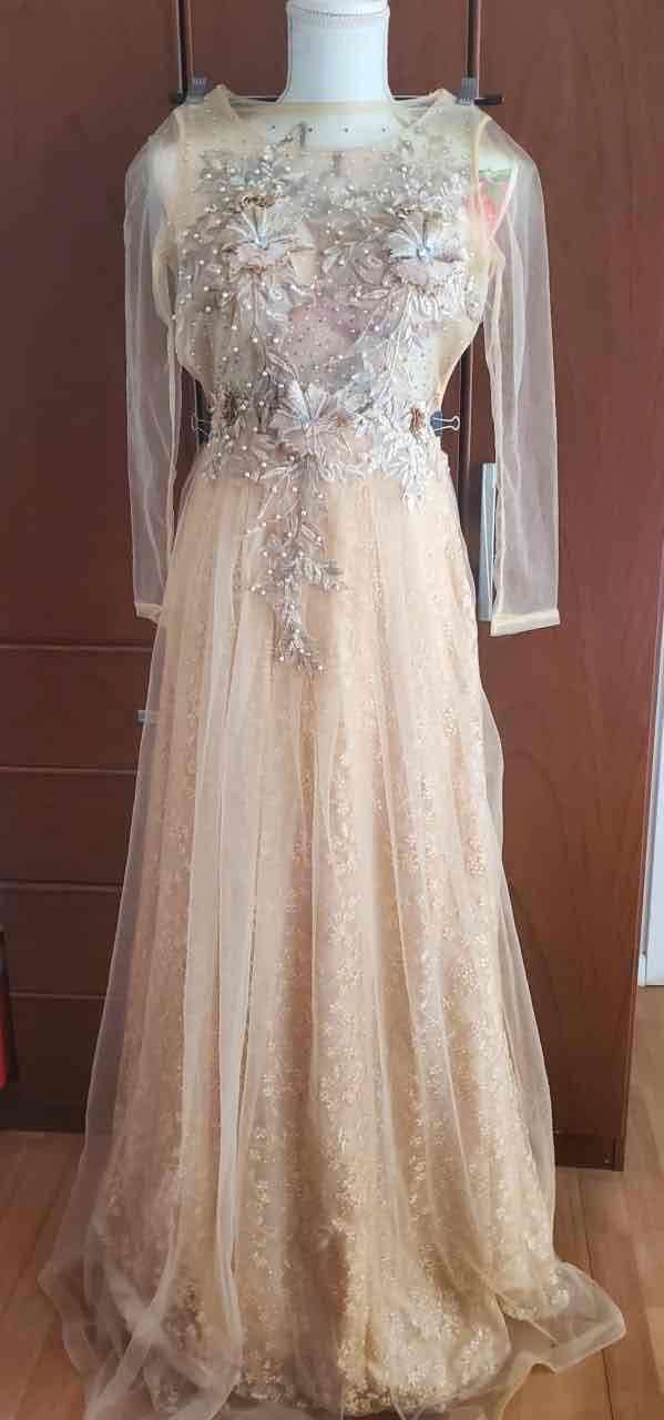 Vestido de fiesta dorado con encaje - miniatura 1