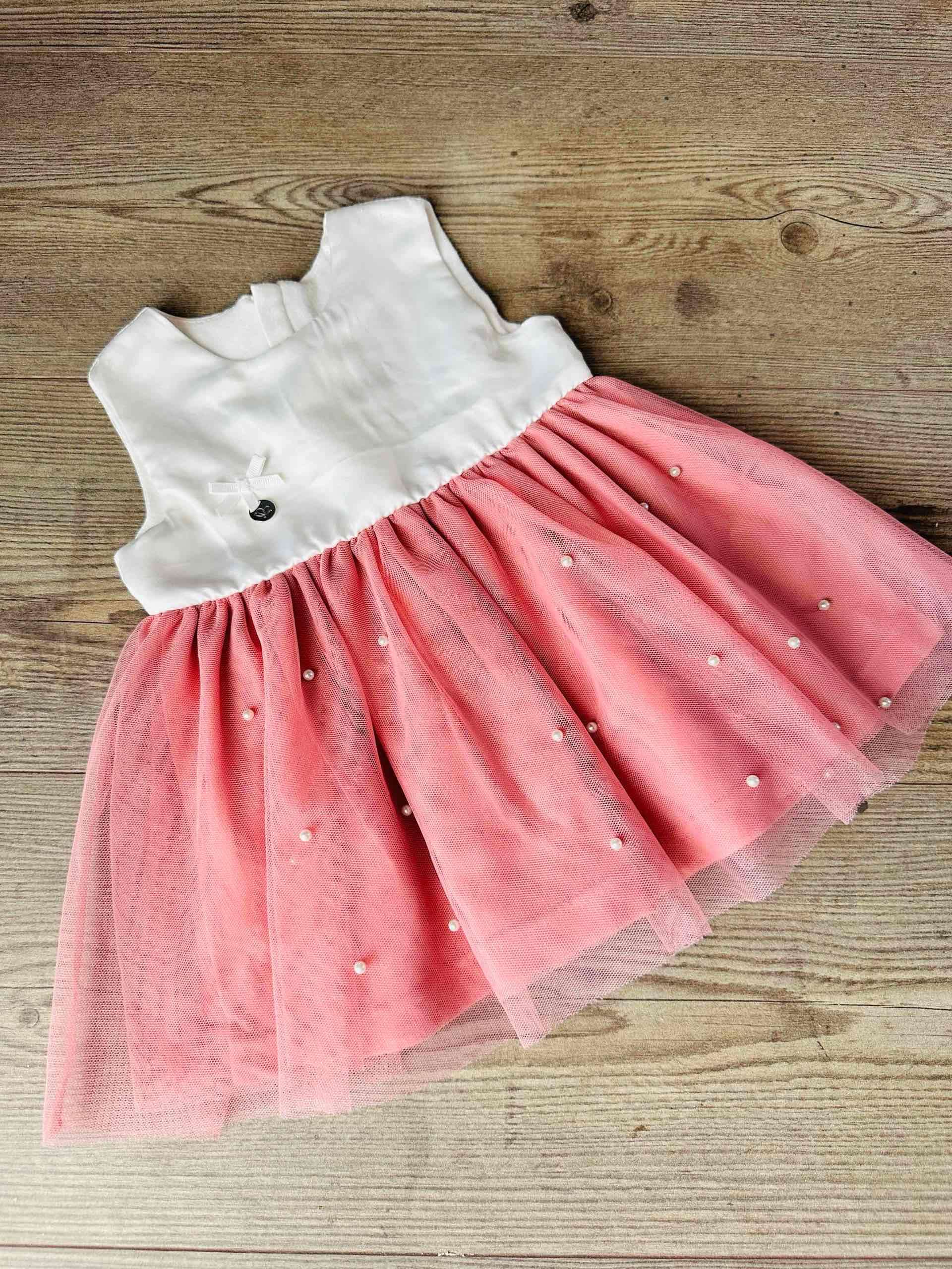 Vestido de niña rosa y blanco - miniatura 1
