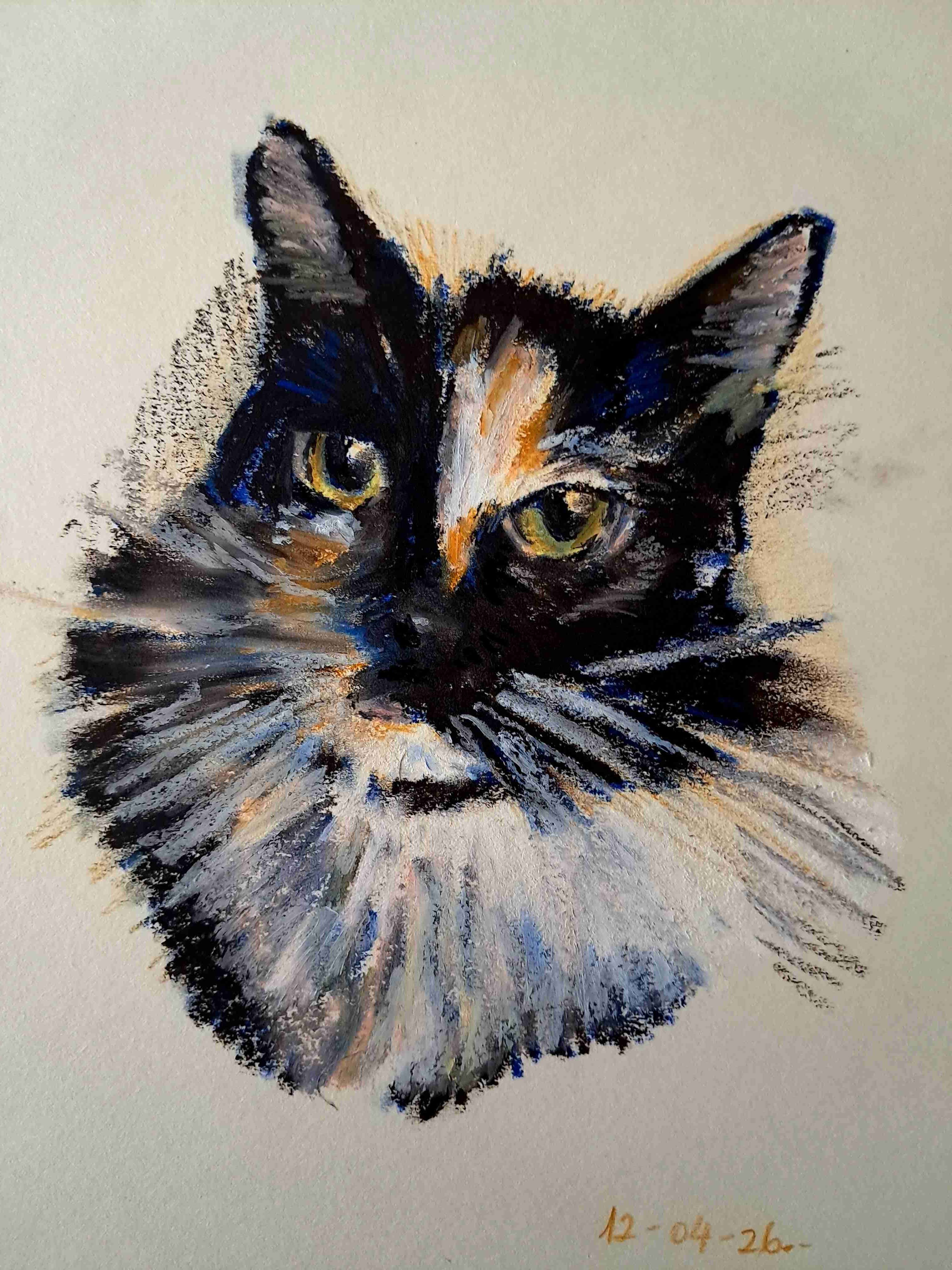 Retrato de gatitos en lapiz pastel graso y oleo