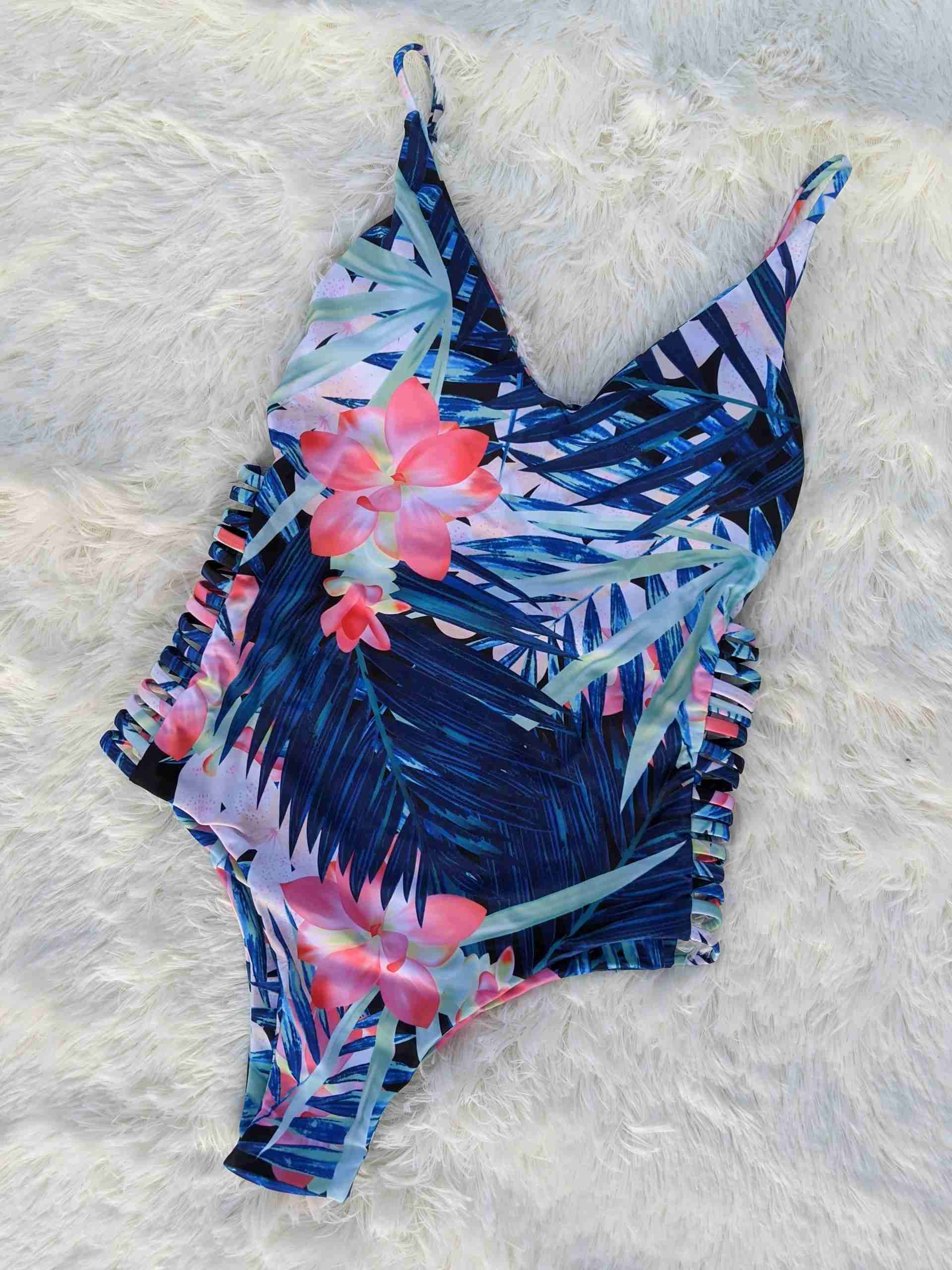 Traje de baño floral azul