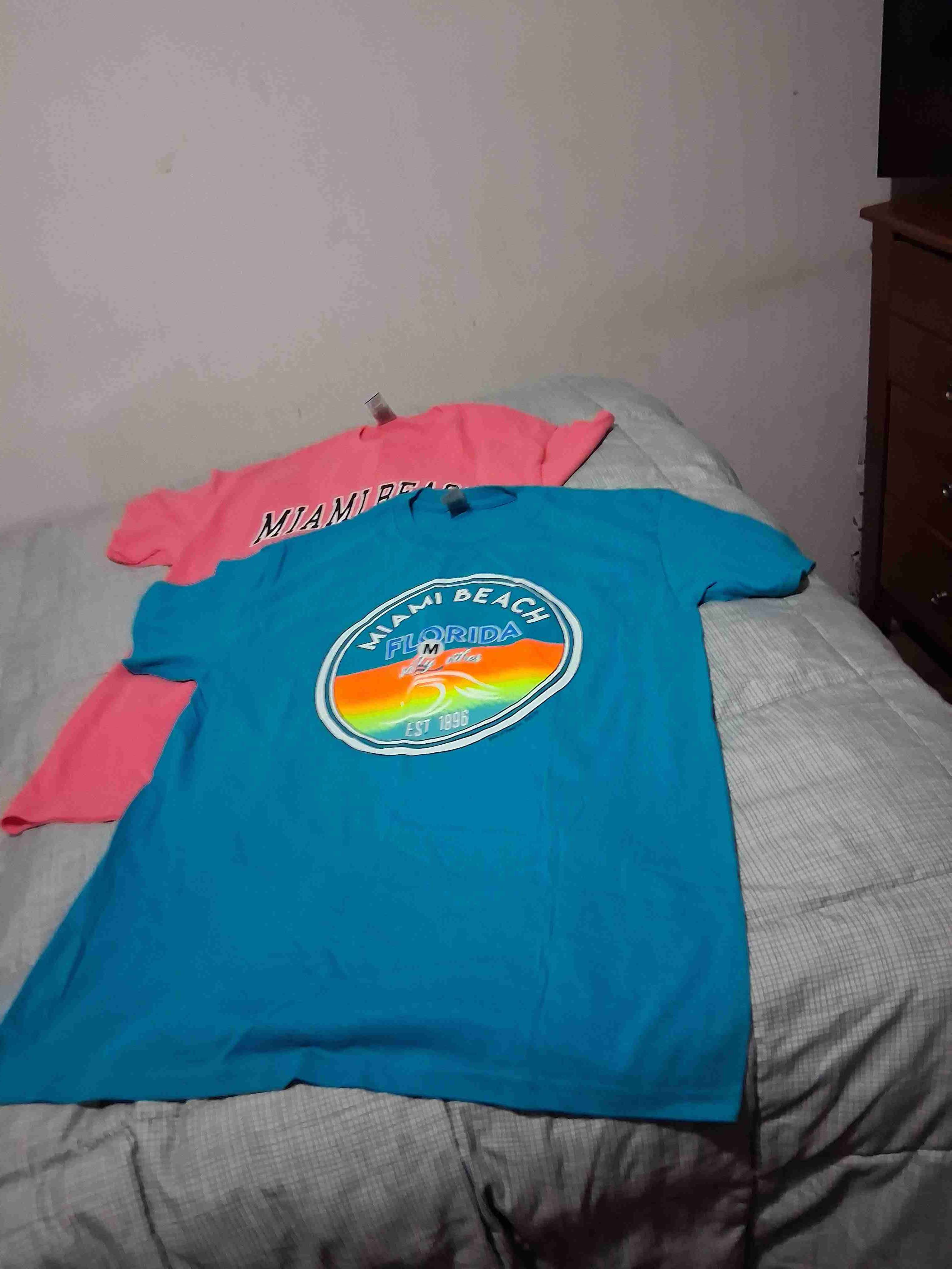 Polera Miami Beach celeste y rosada - 1