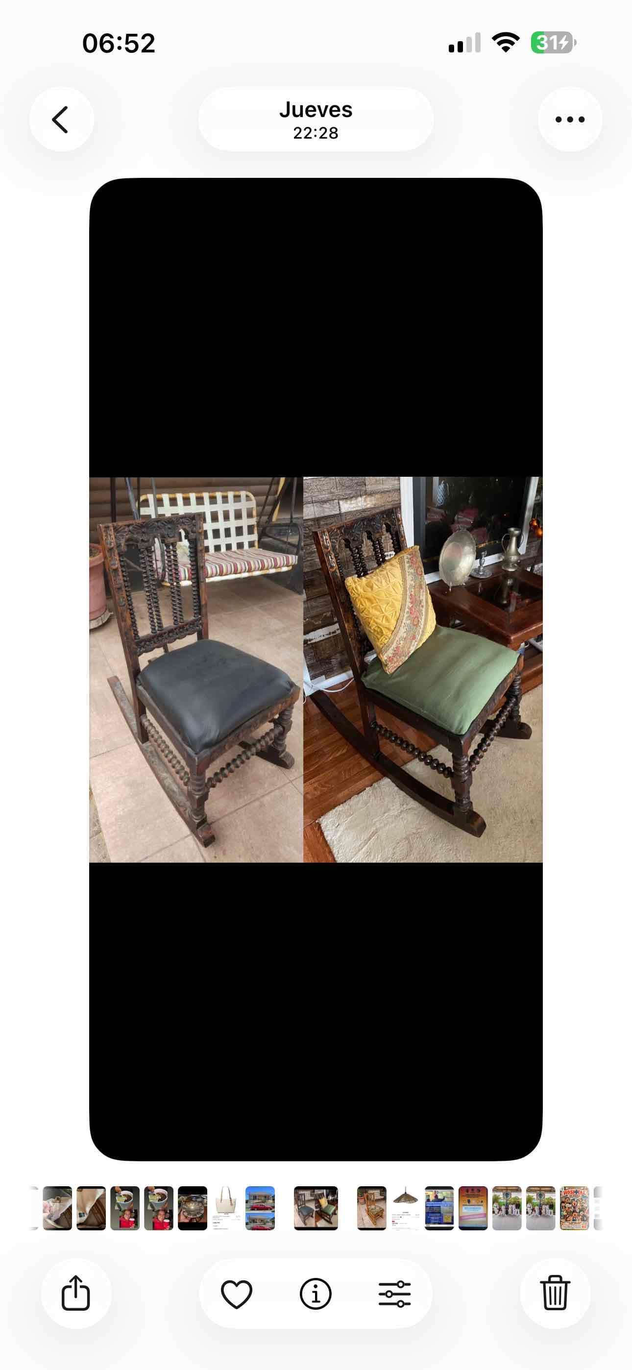 Silla mecedora de madera tallada estilo cruz montt - miniatura 2