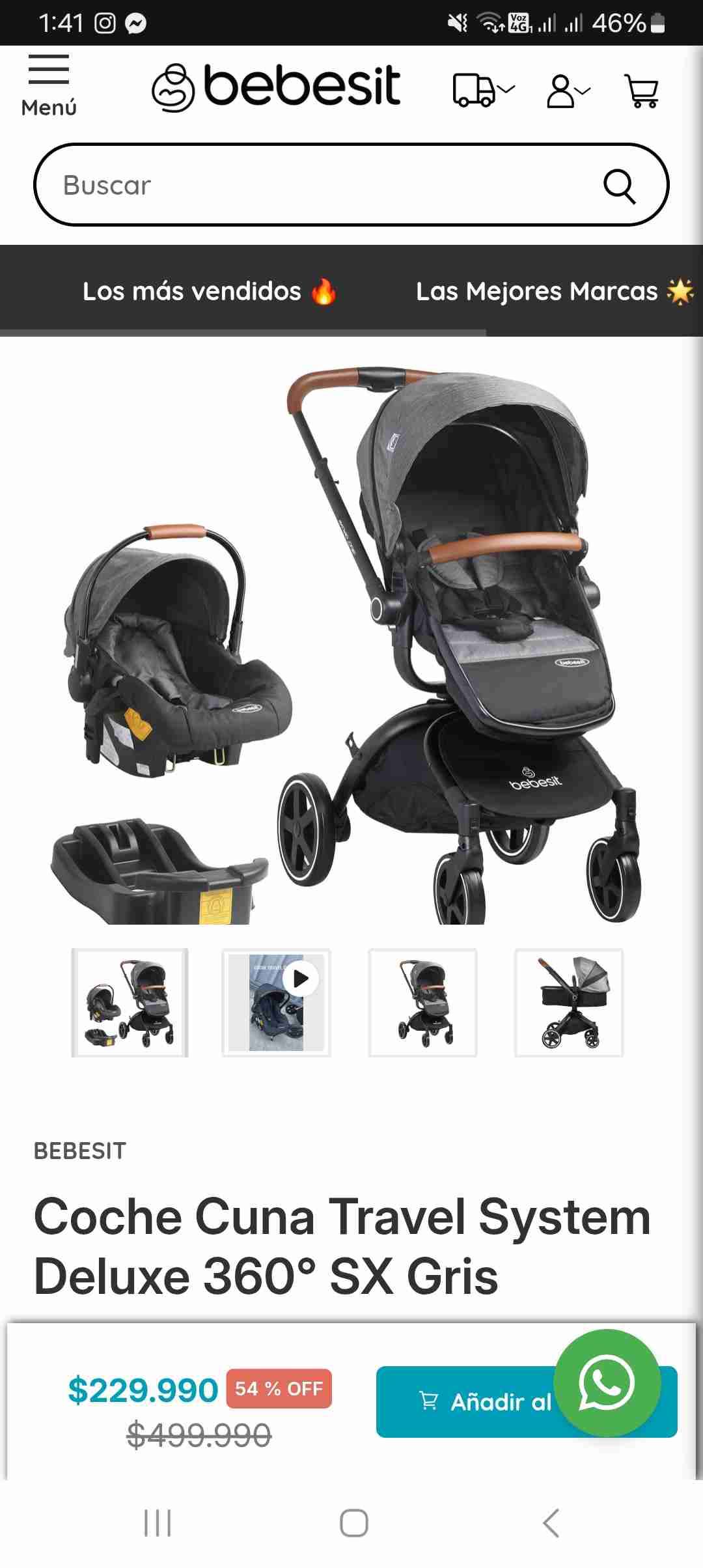 Coche para bebé Bebesit Gris - miniatura 2