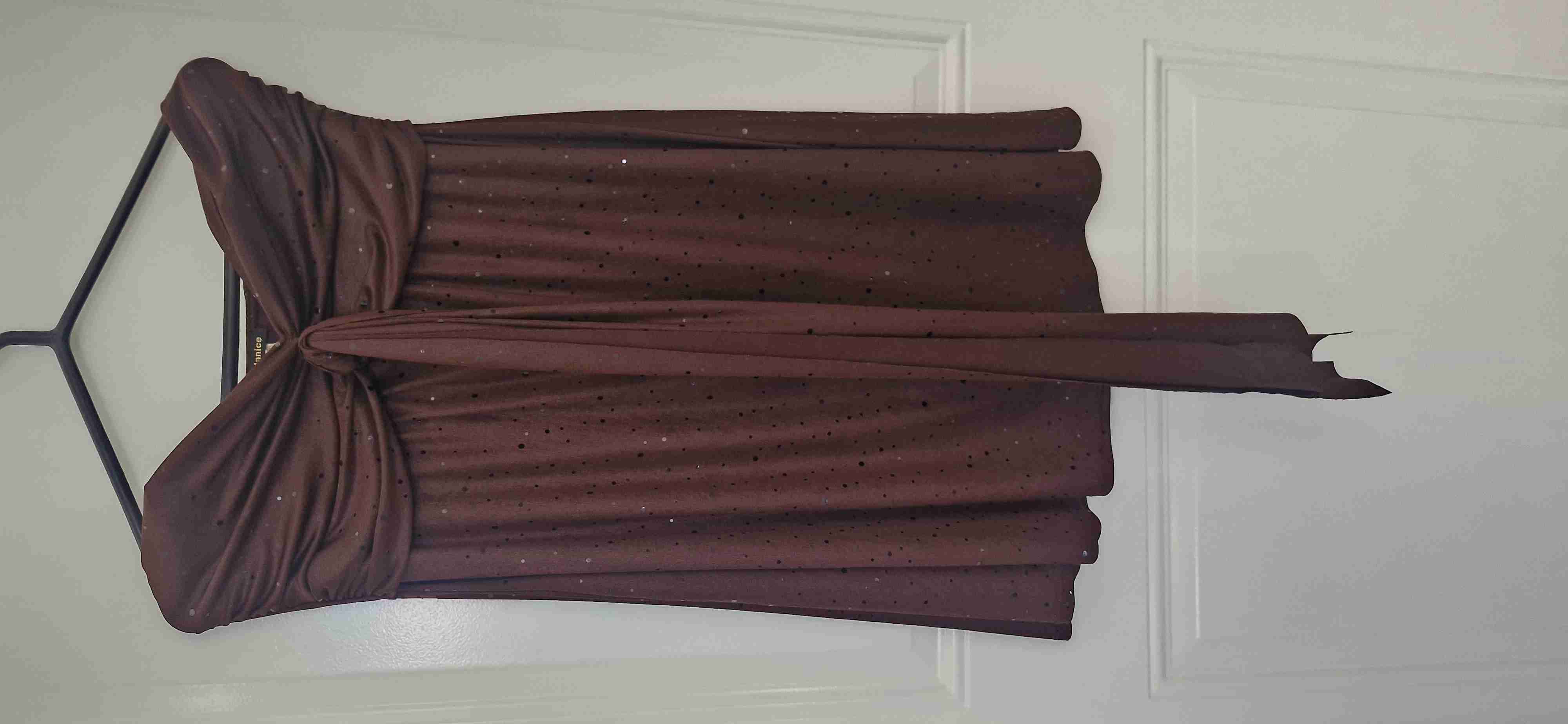 Vestido strapless marrón con brillo - 2