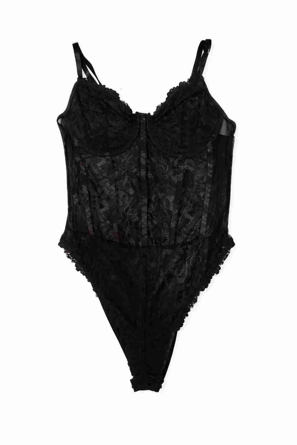 Body de encaje blanco y negro elegante - miniatura 3