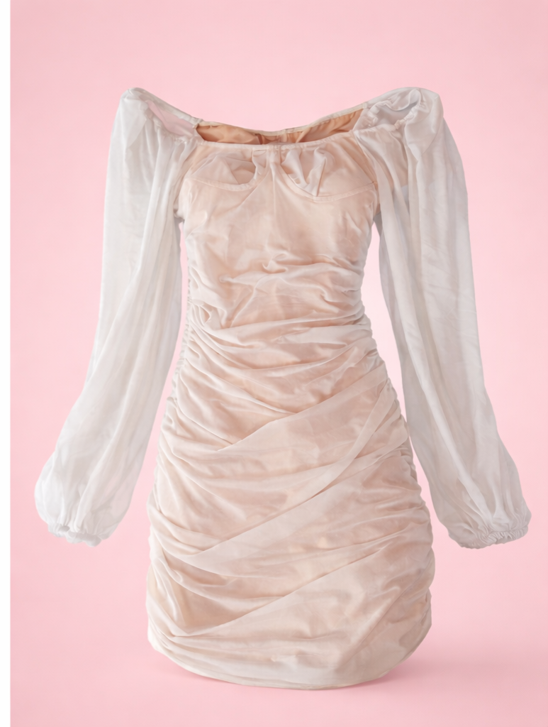 Vestido blanco ajustado con mangas - miniatura 2