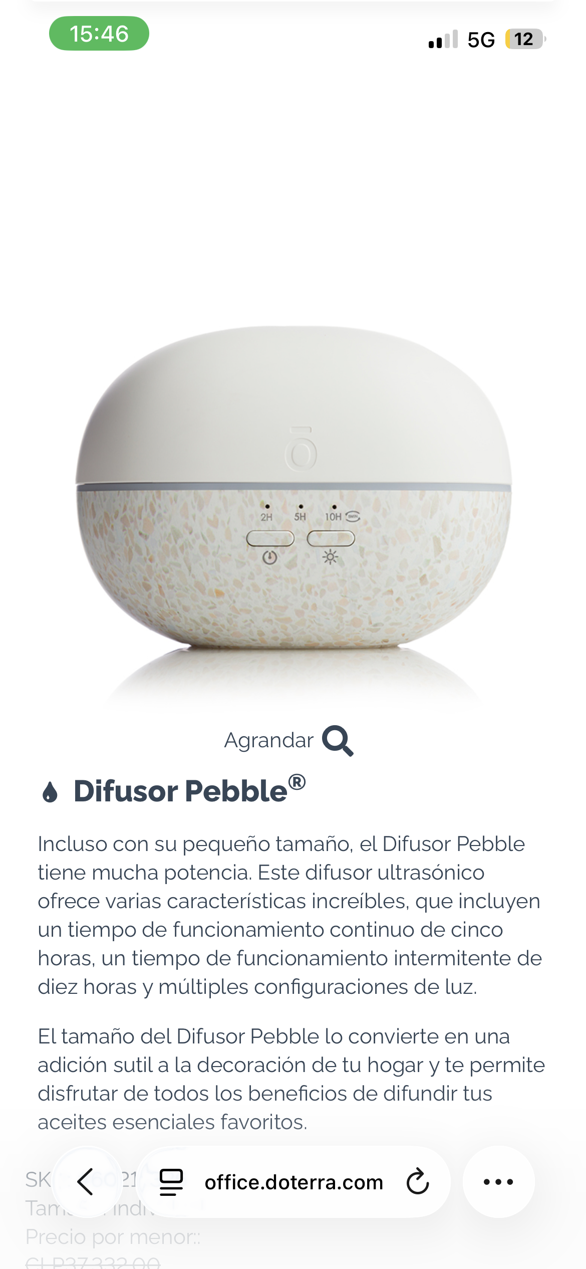 Difusor ultrasónico Pebble doTERRA