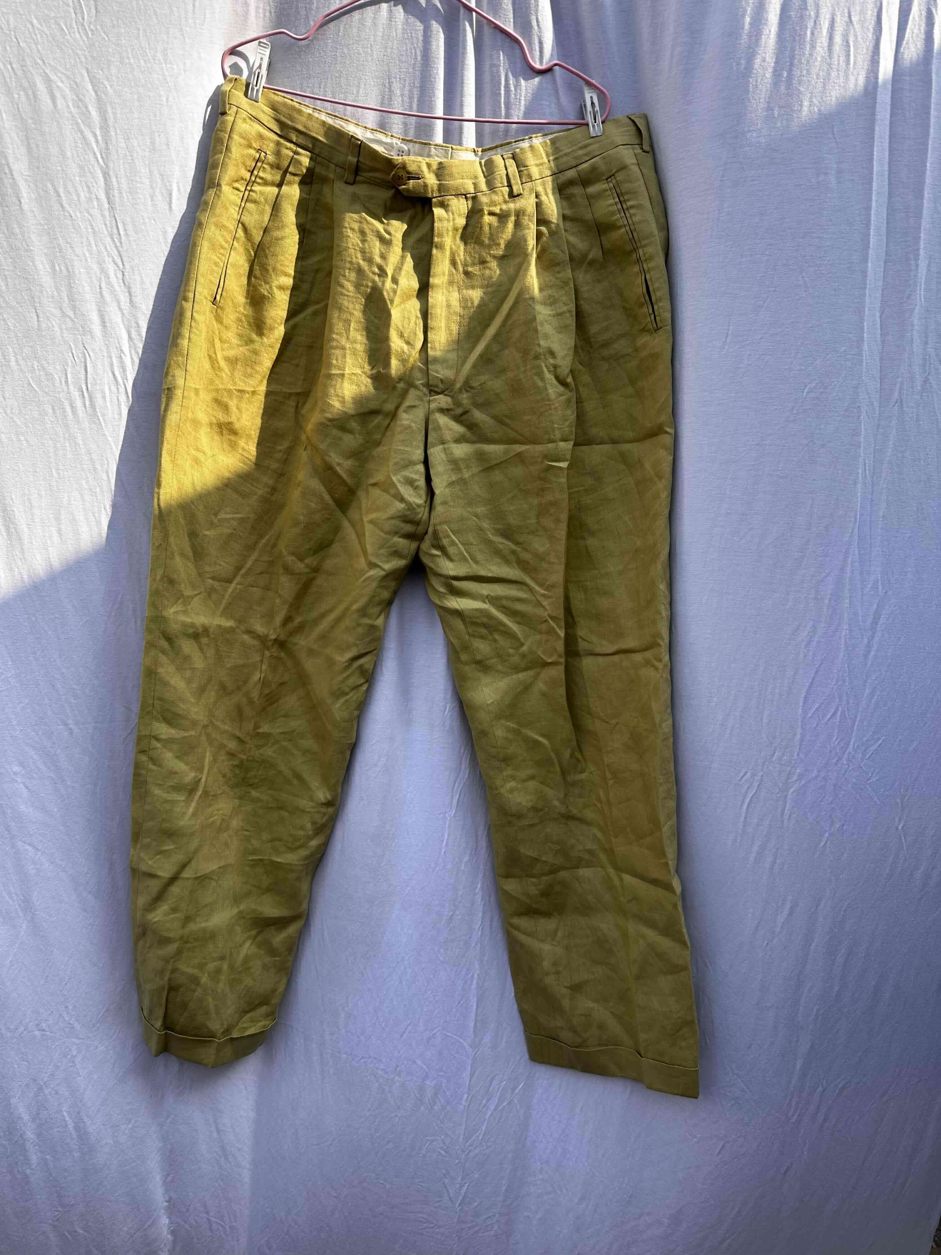 Pantalón italiano de lino color mostaza - 1