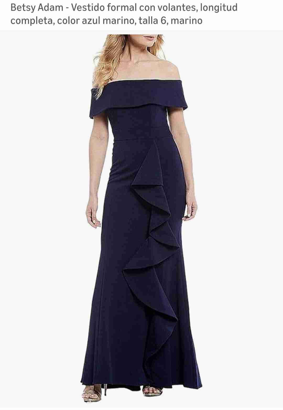 Vestido formal azul marino con volantes - 1