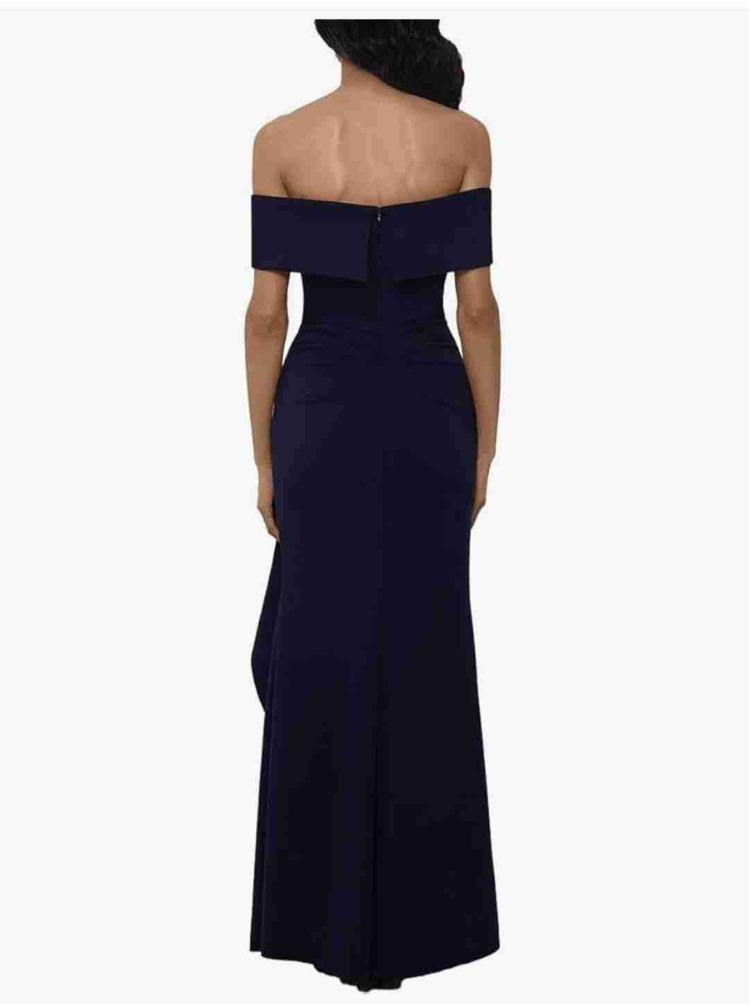 Vestido formal azul marino con volantes - 2