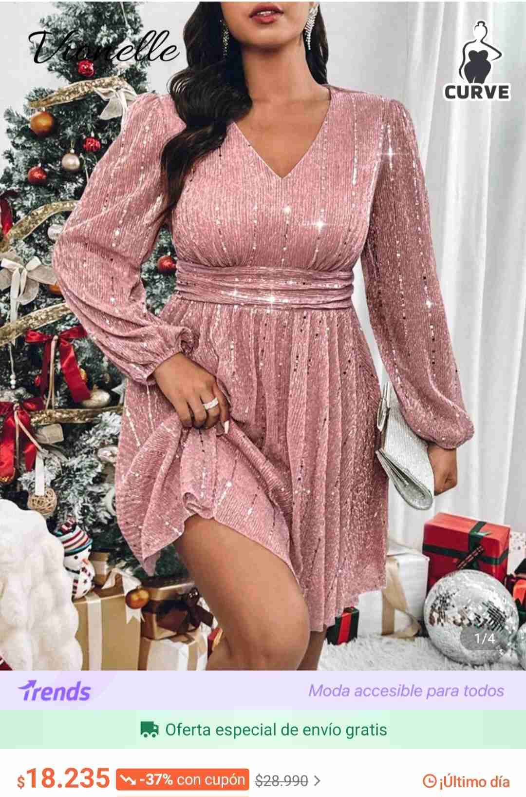 Vestido rosa con brillo,shein