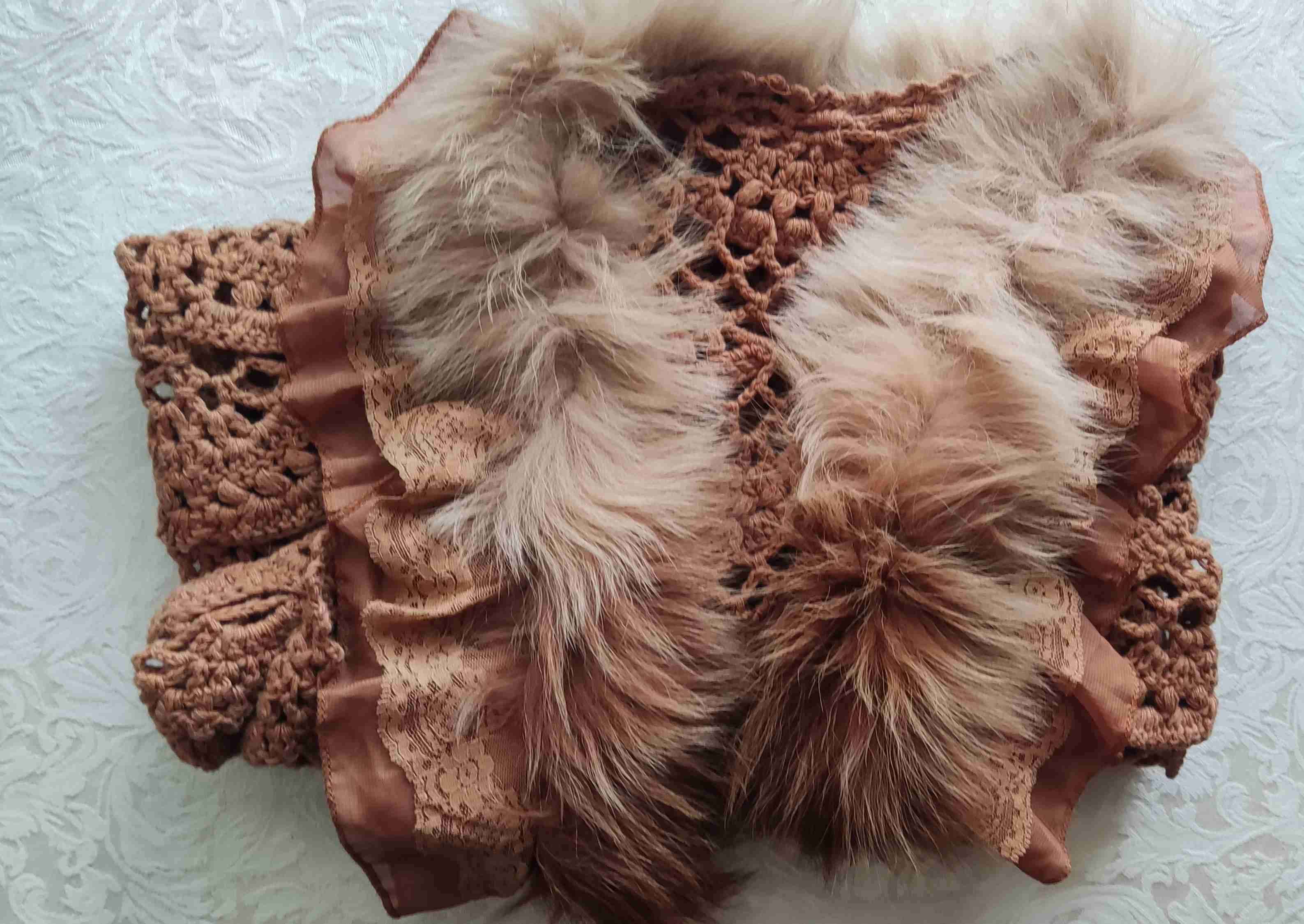 Chaleco crochet con pelaje beige - 2