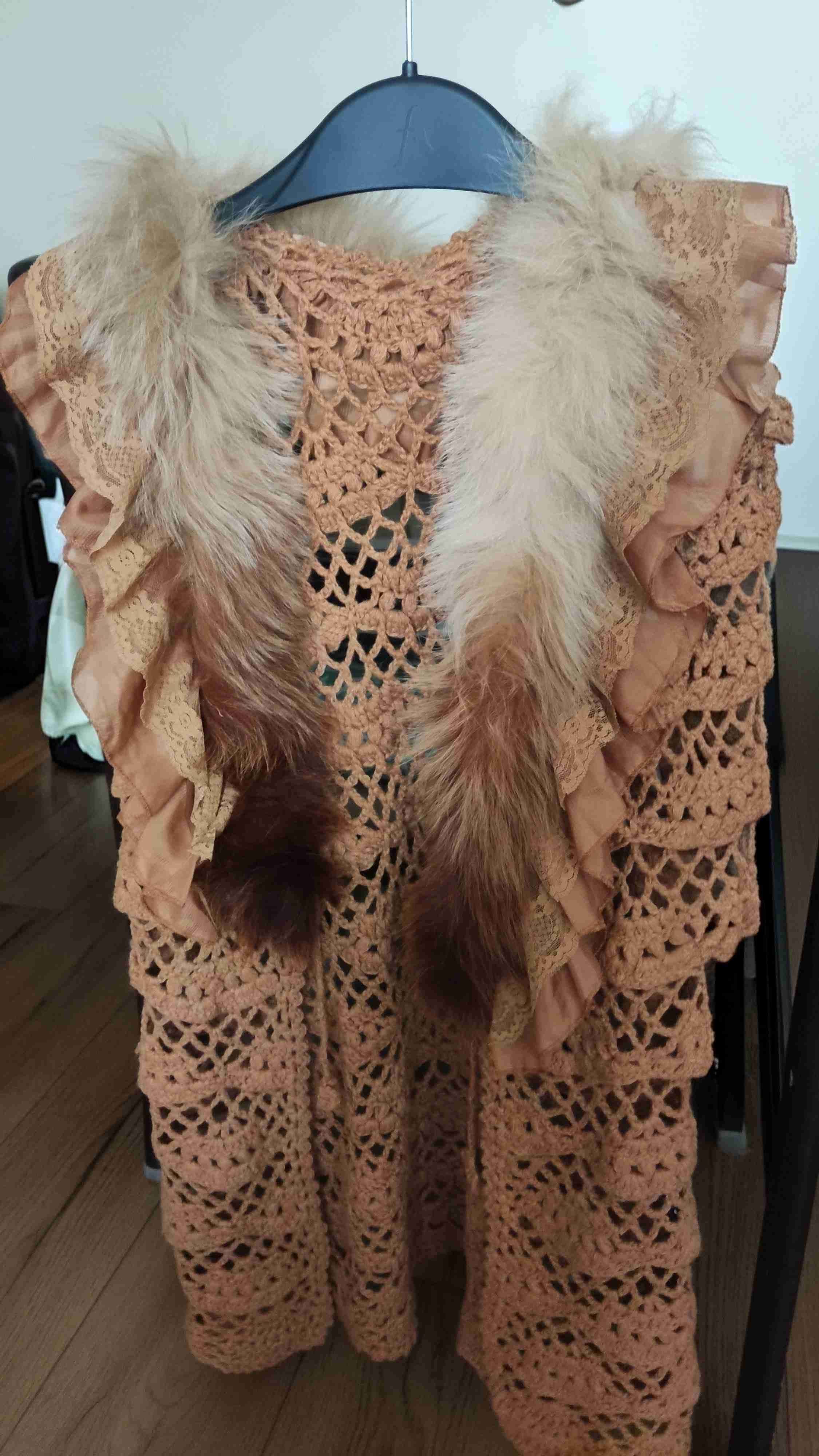 Chaleco crochet con pelaje beige - 3