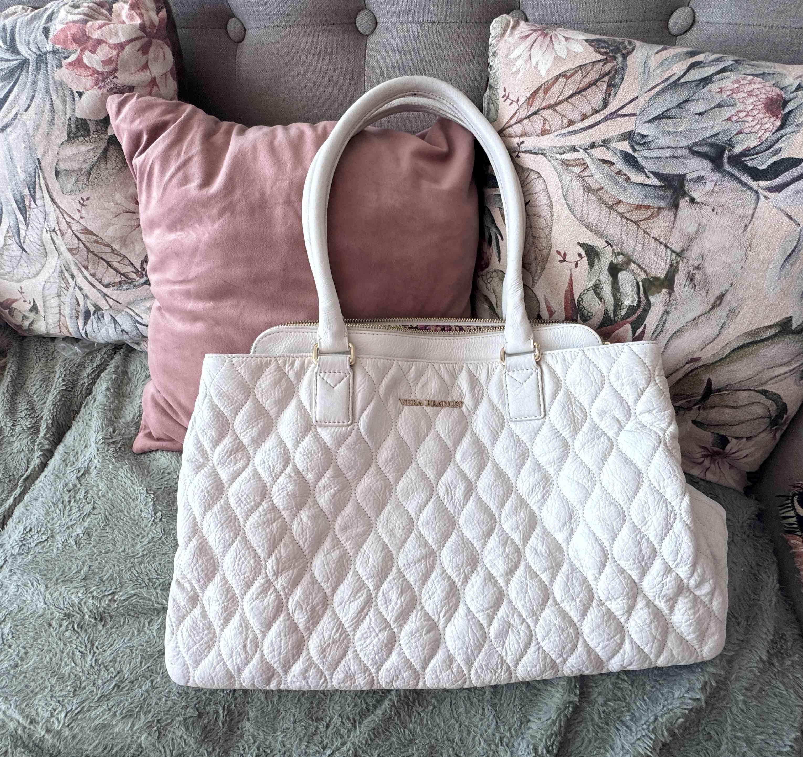 Cartera Vera Bradley blanca de cuero acolchado - miniatura 1