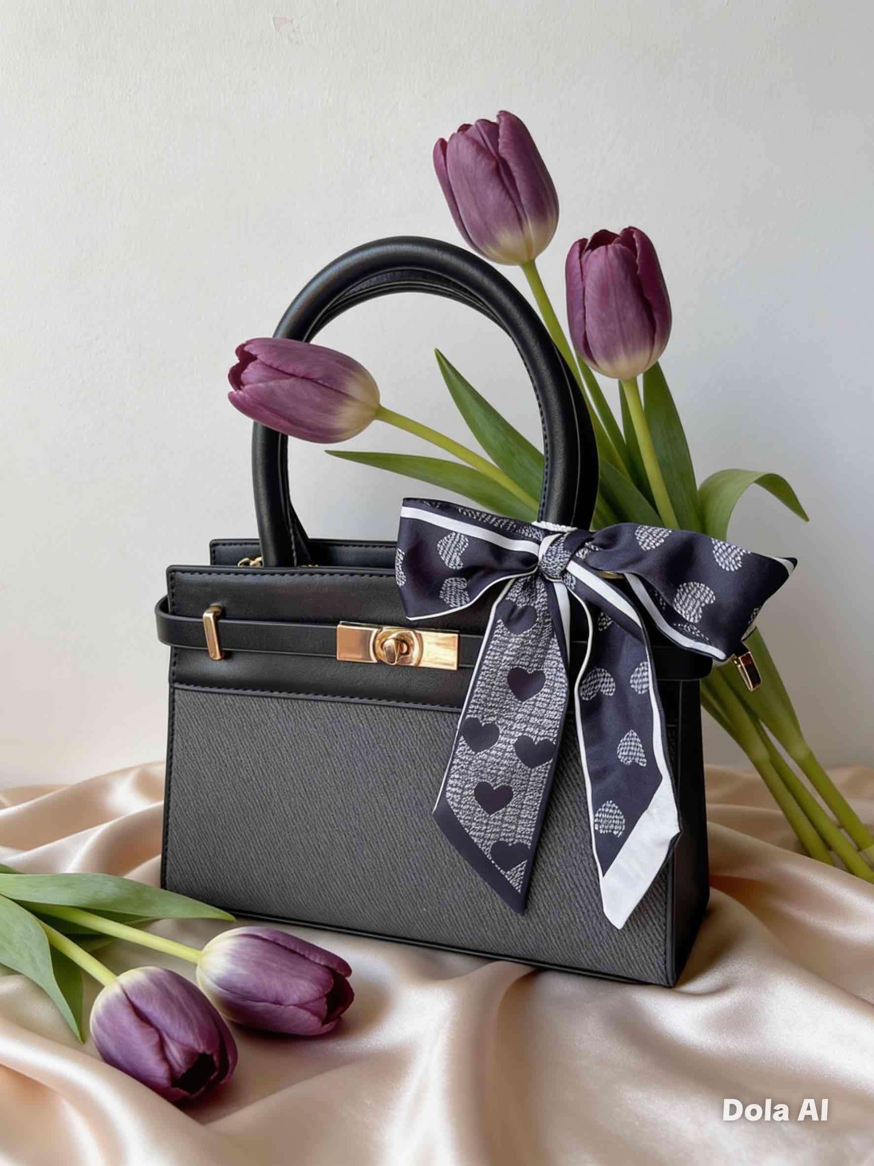 Cartera negra con lazo decorativo - 1