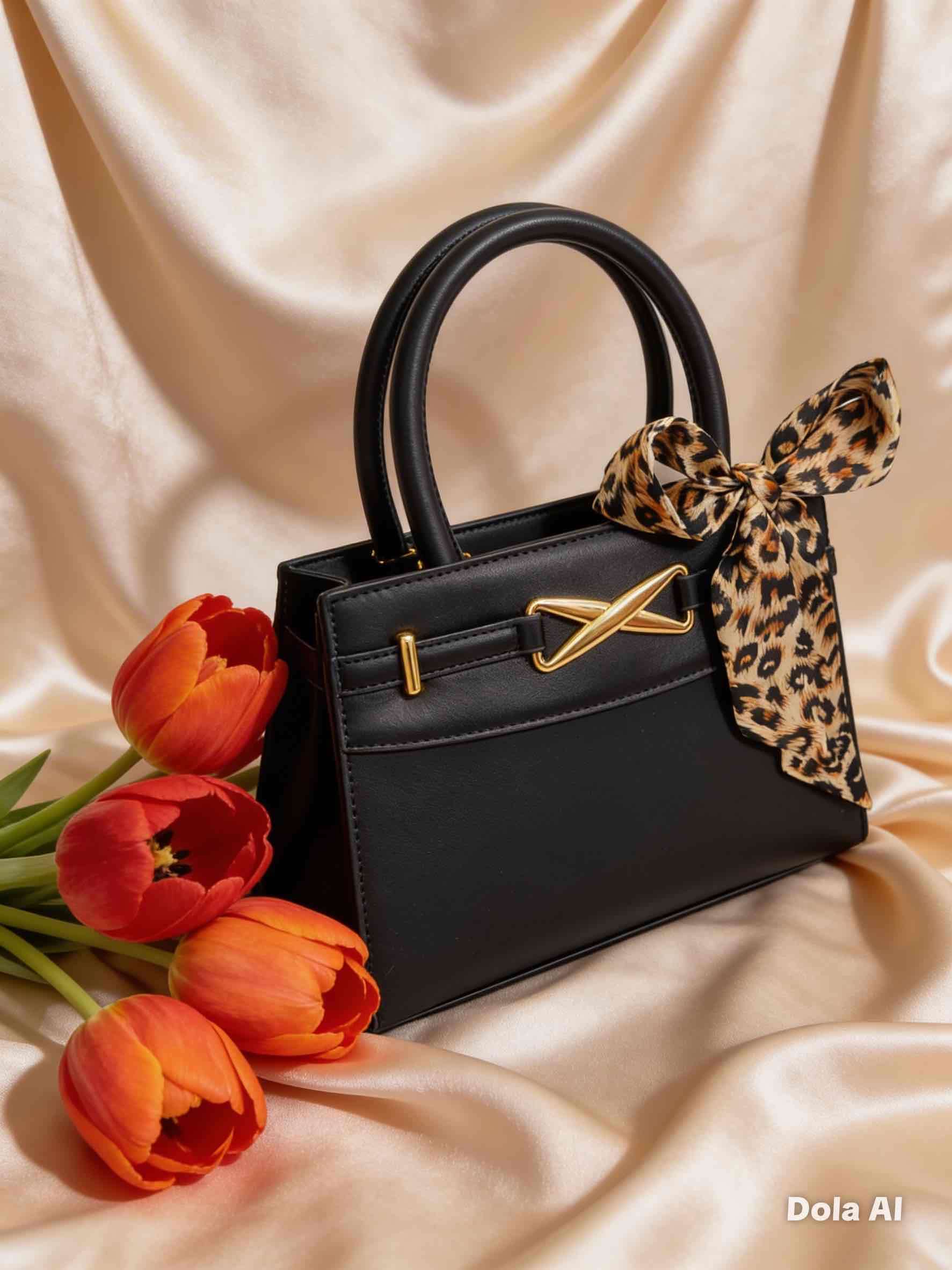 Cartera negra con lazo decorativo - 2