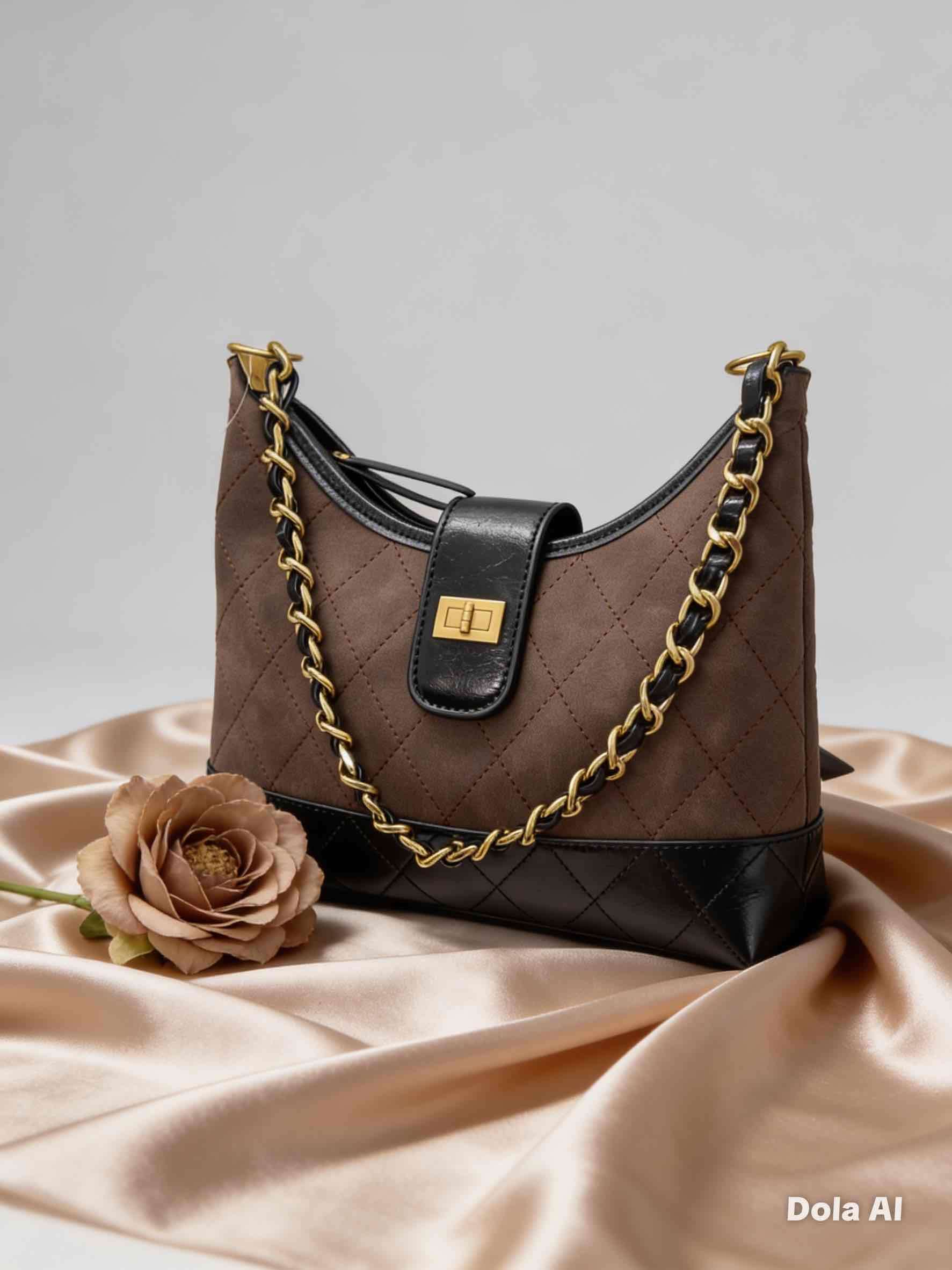 Cartera marrón con cadena dorada - miniatura 1