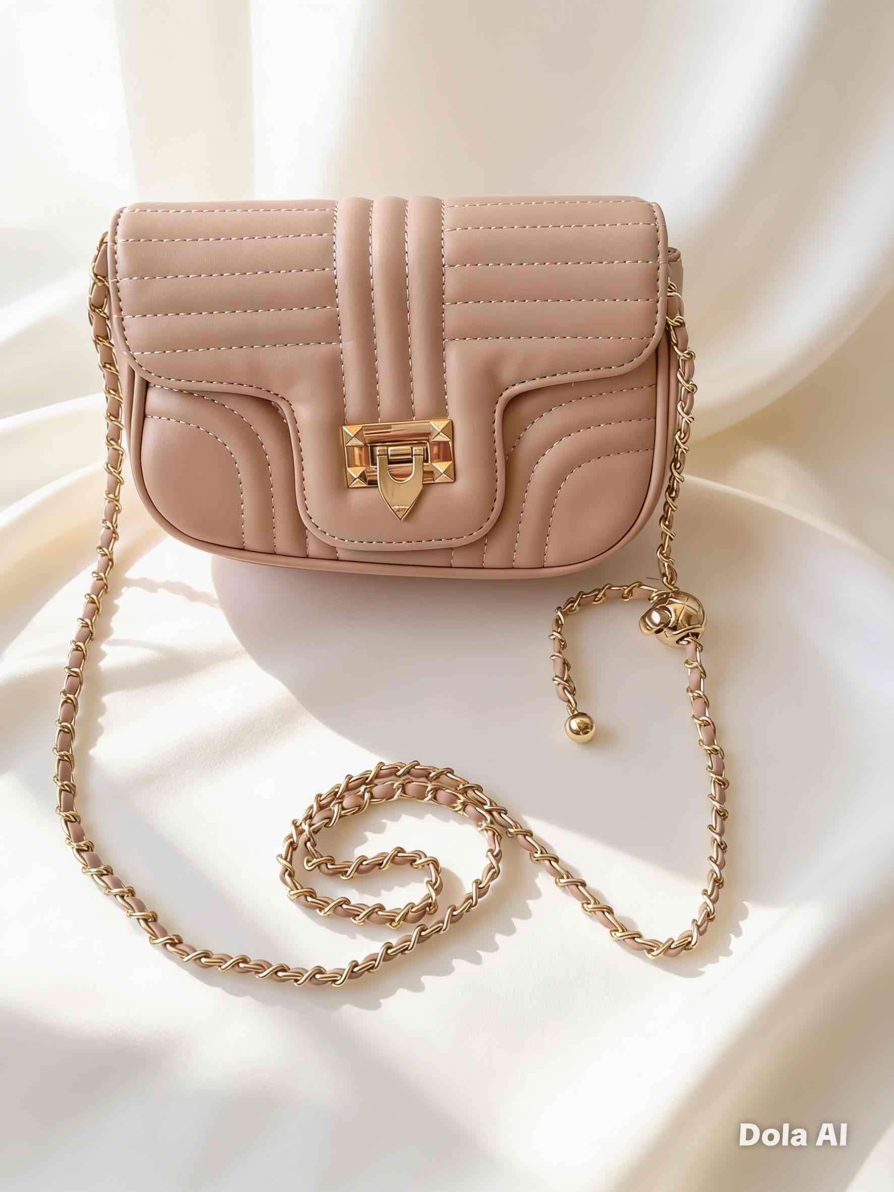 Cartera beige con cadena dorada - miniatura 2