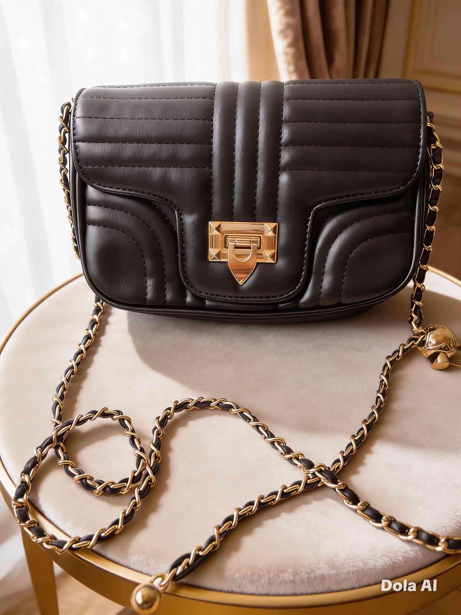 Cartera beige con cadena dorada - miniatura 4