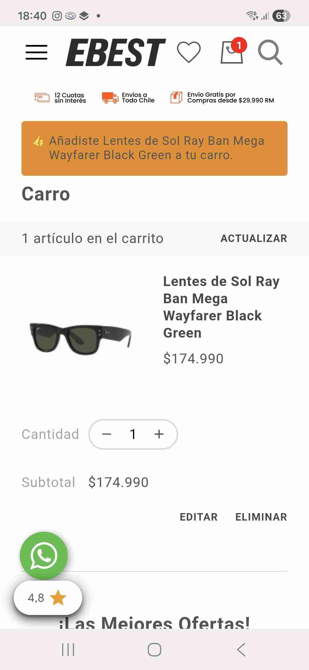Lentes de sol Ray ban  Wayfarer - miniatura 6