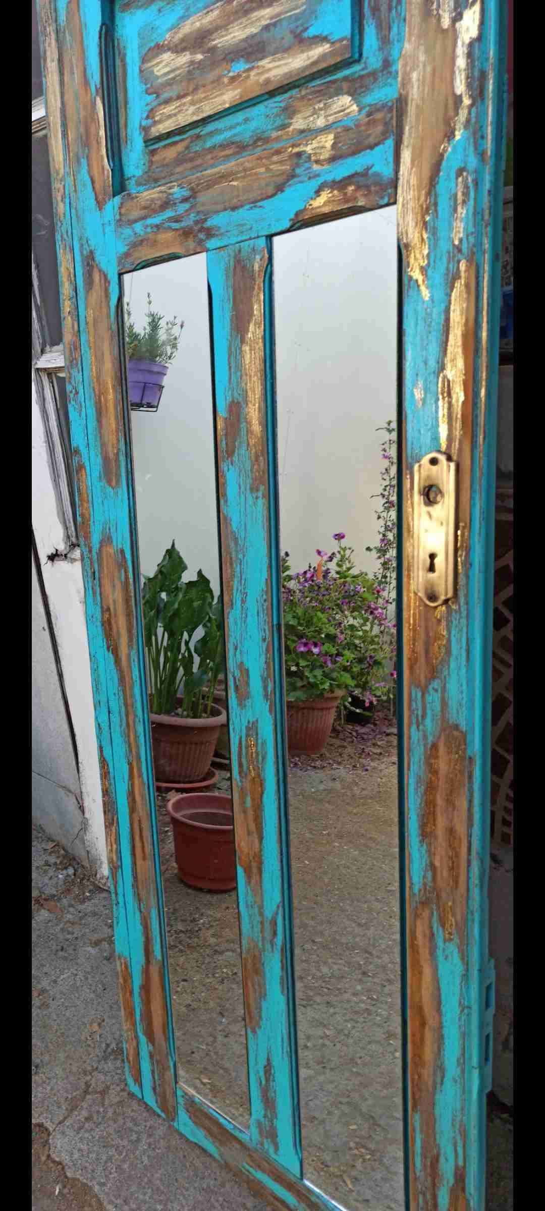 Espejo vintage con marco azul - 3