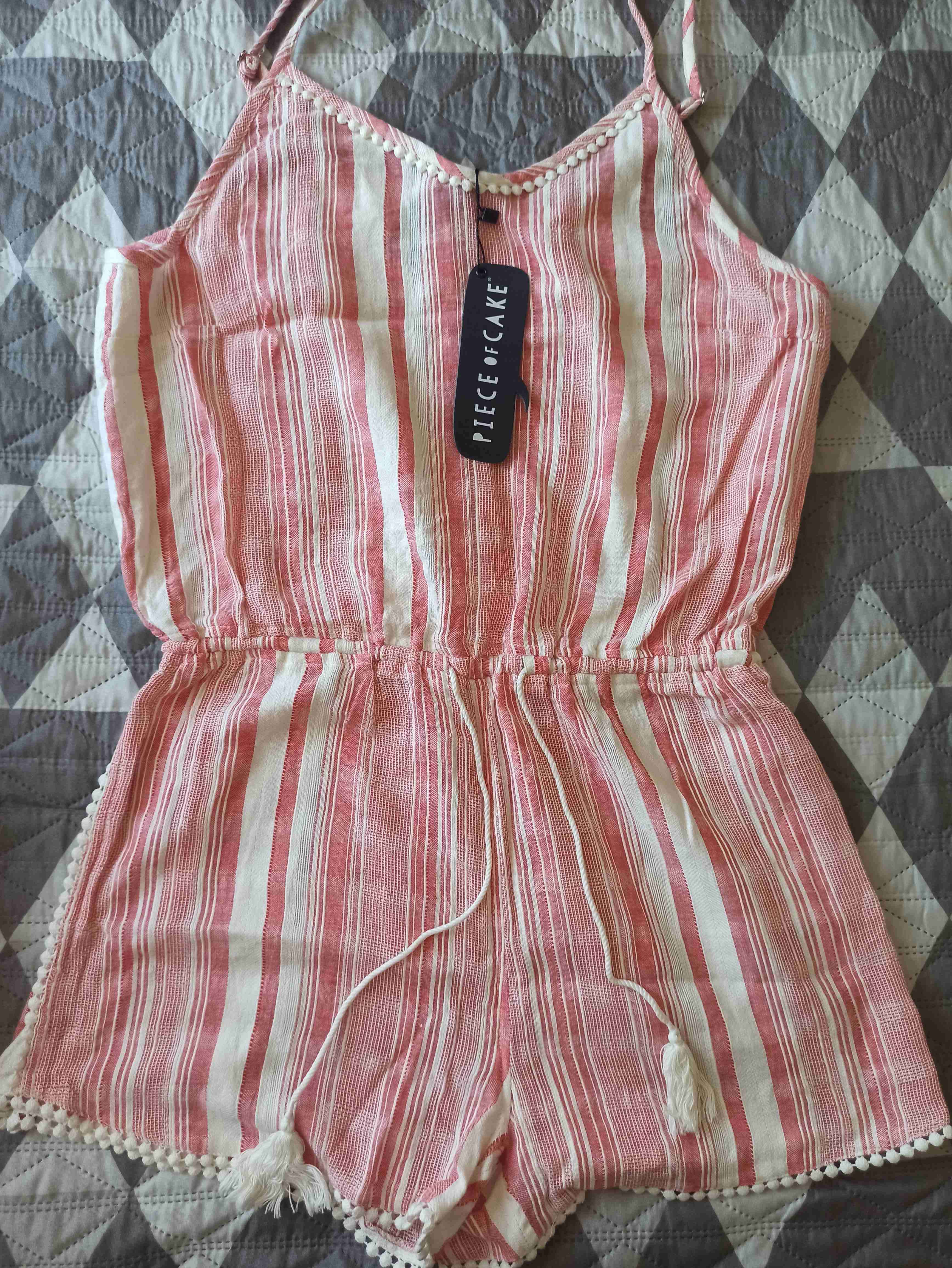 Enterito rayado rosa y blanco - miniatura 1