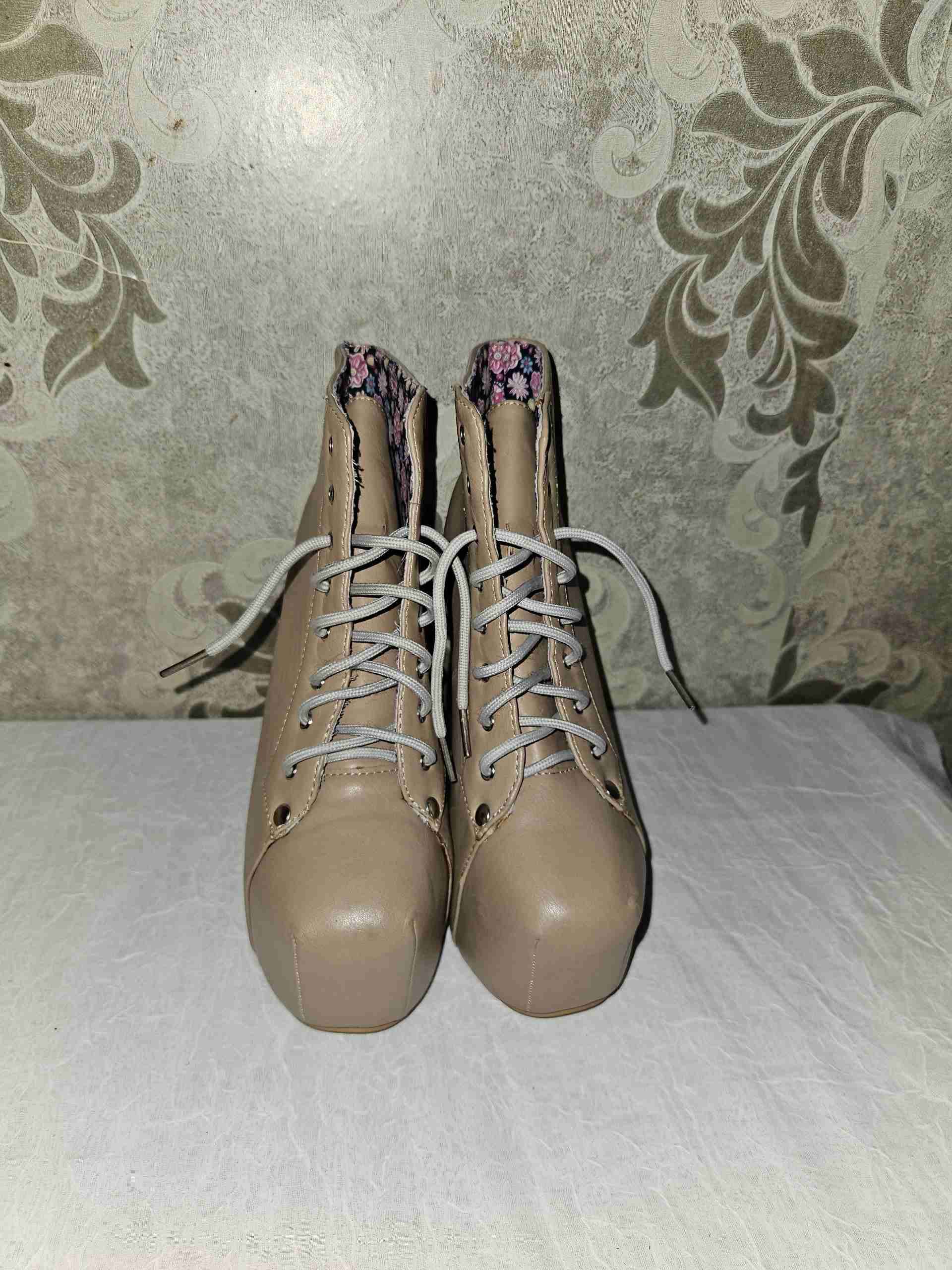 Botines 35 de tacón alto beige - 2